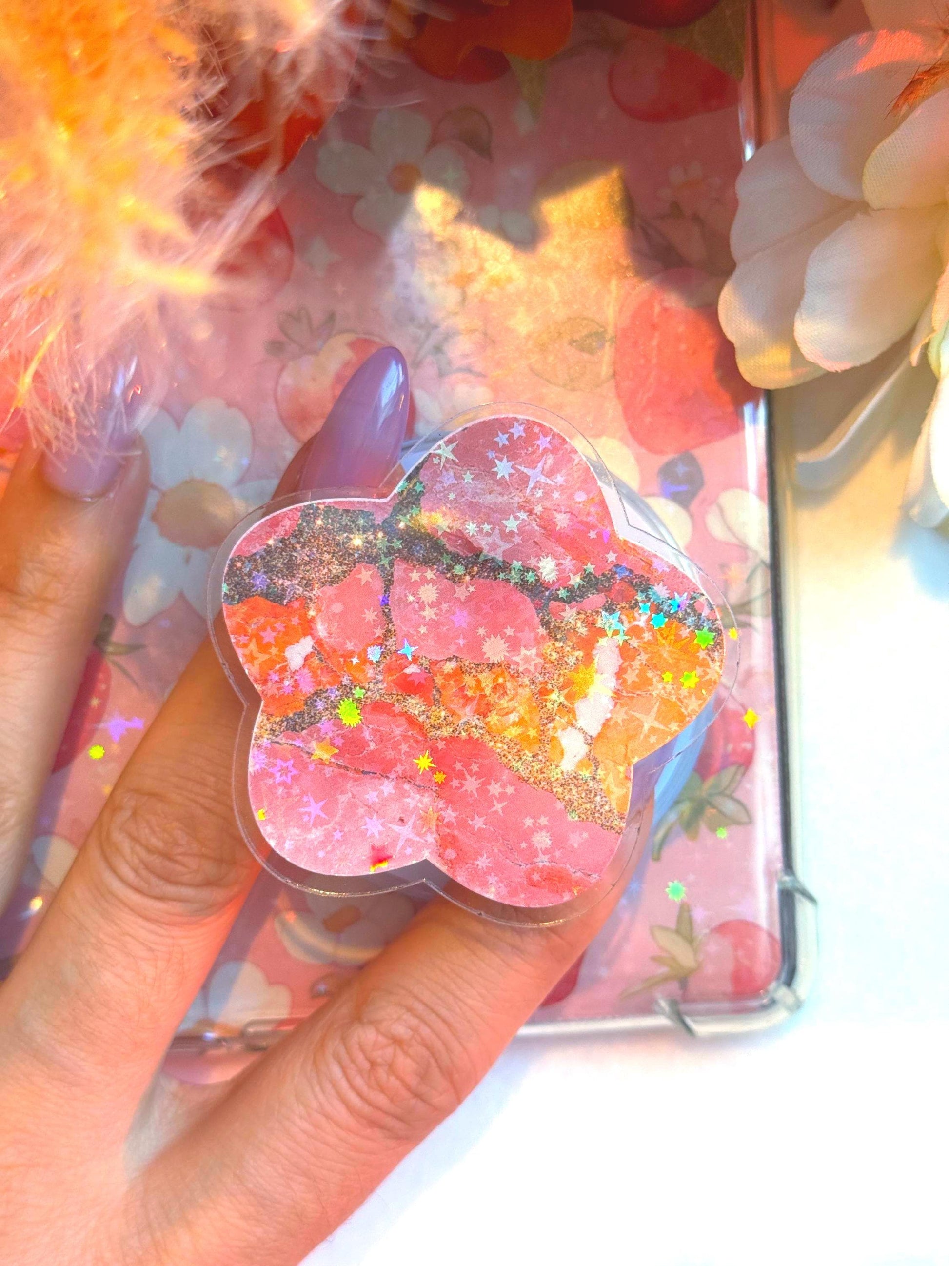 Pink Marble MagSafe Kindle Grip: Starry E-Reader Phone Accessory