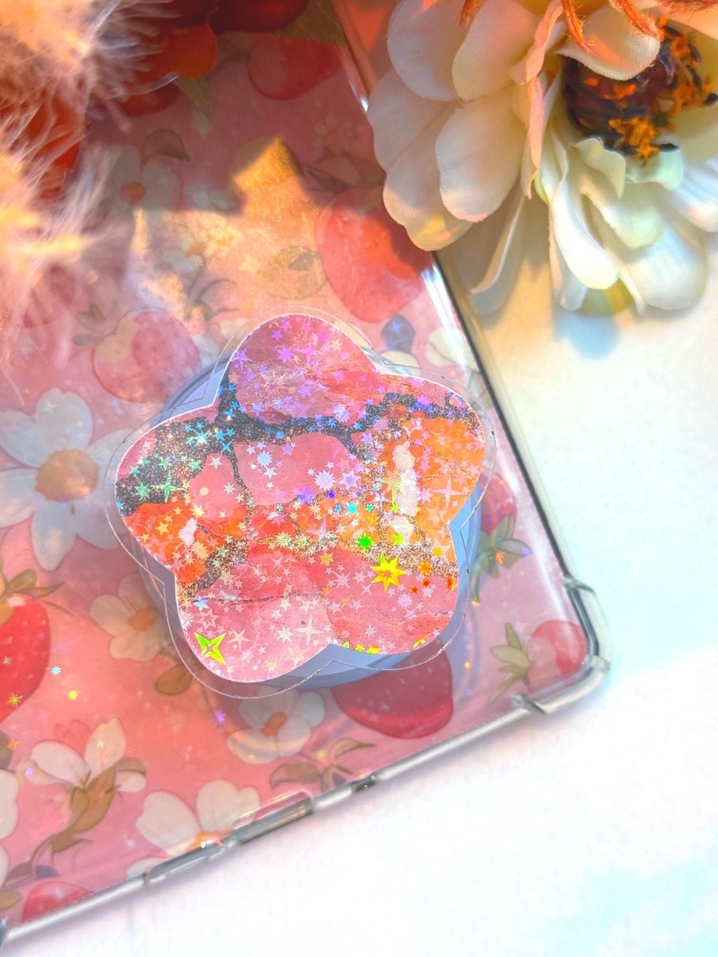 Pink Marble MagSafe Kindle Grip: Starry E-Reader Phone Accessory