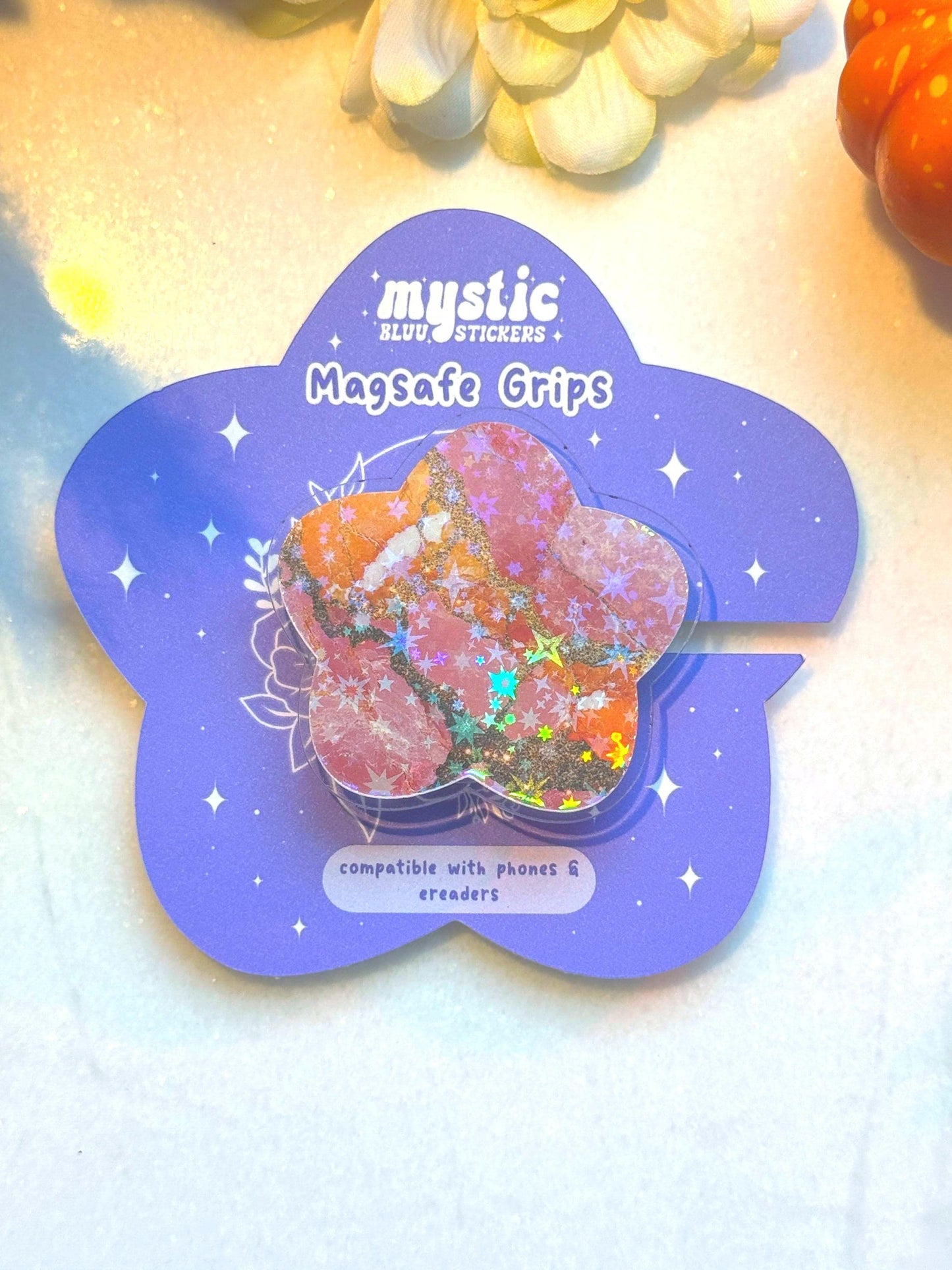 Pink Marble MagSafe Kindle Grip: Starry E-Reader Phone Accessory