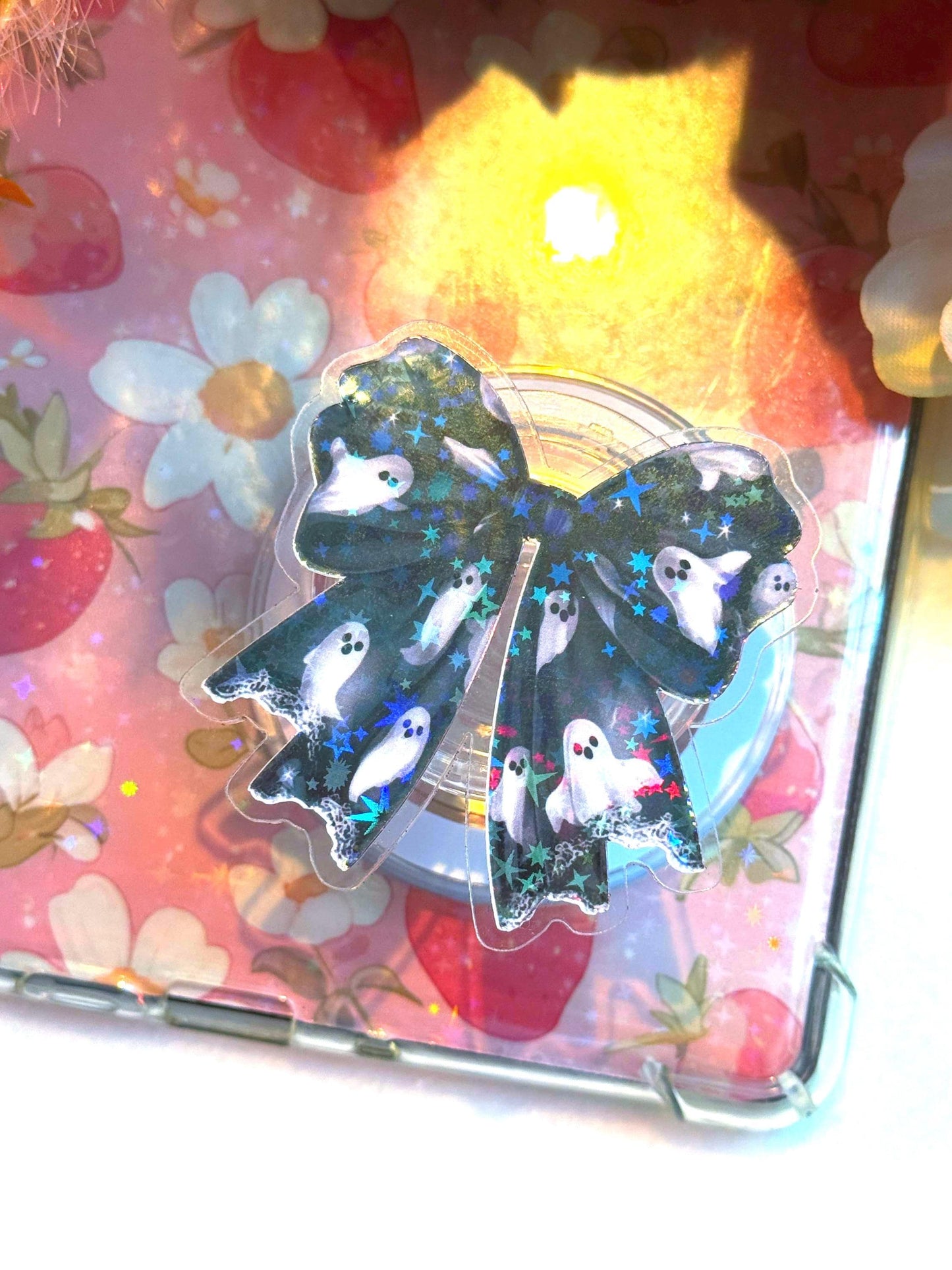 Ghost Bow MagSafe Phone Grip: Spooky Bookish E-Reader Accessory