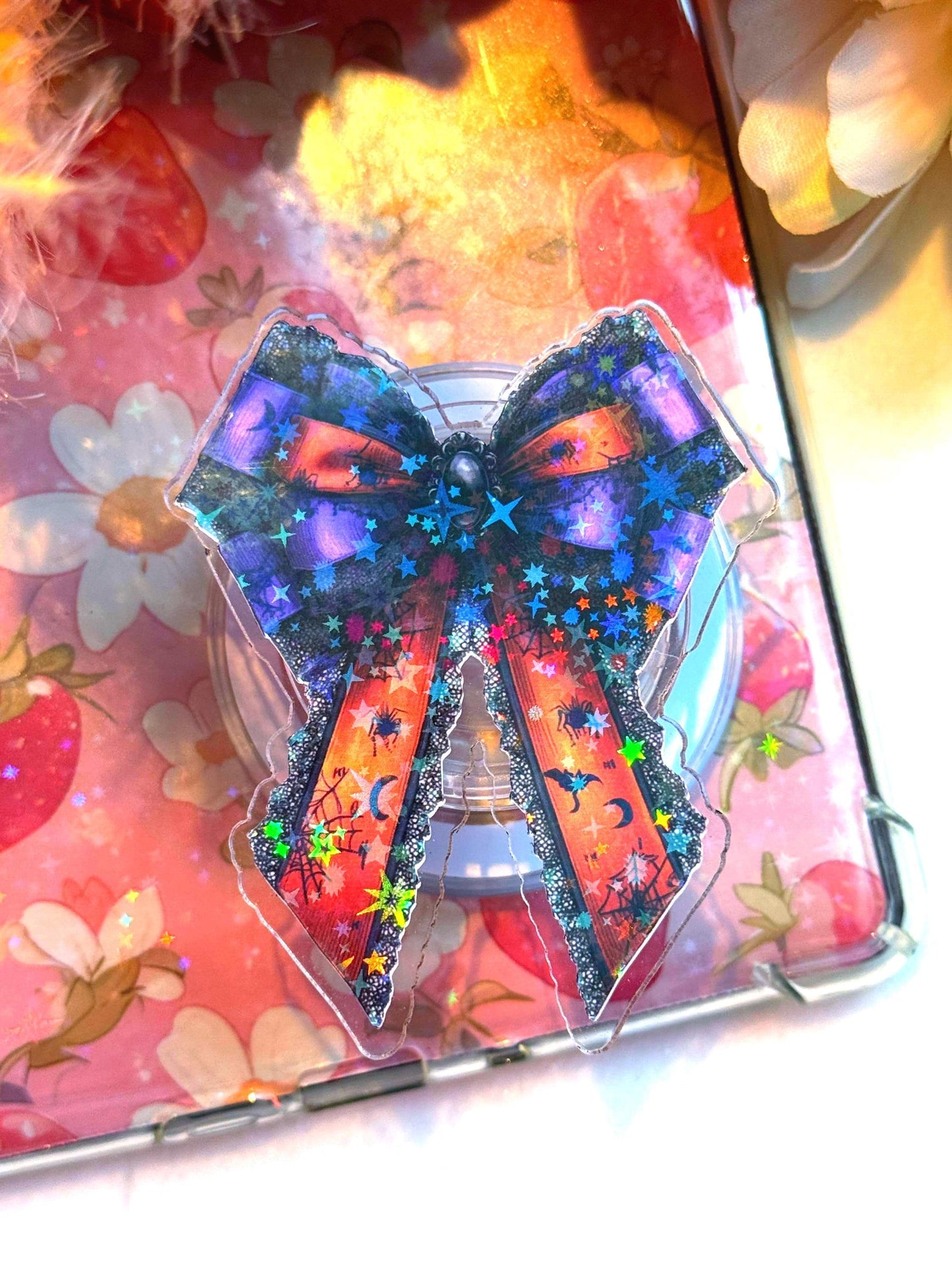 Gothic Bow Magsafe Phone Grip: Spooky Halloween E-Reader Accessory