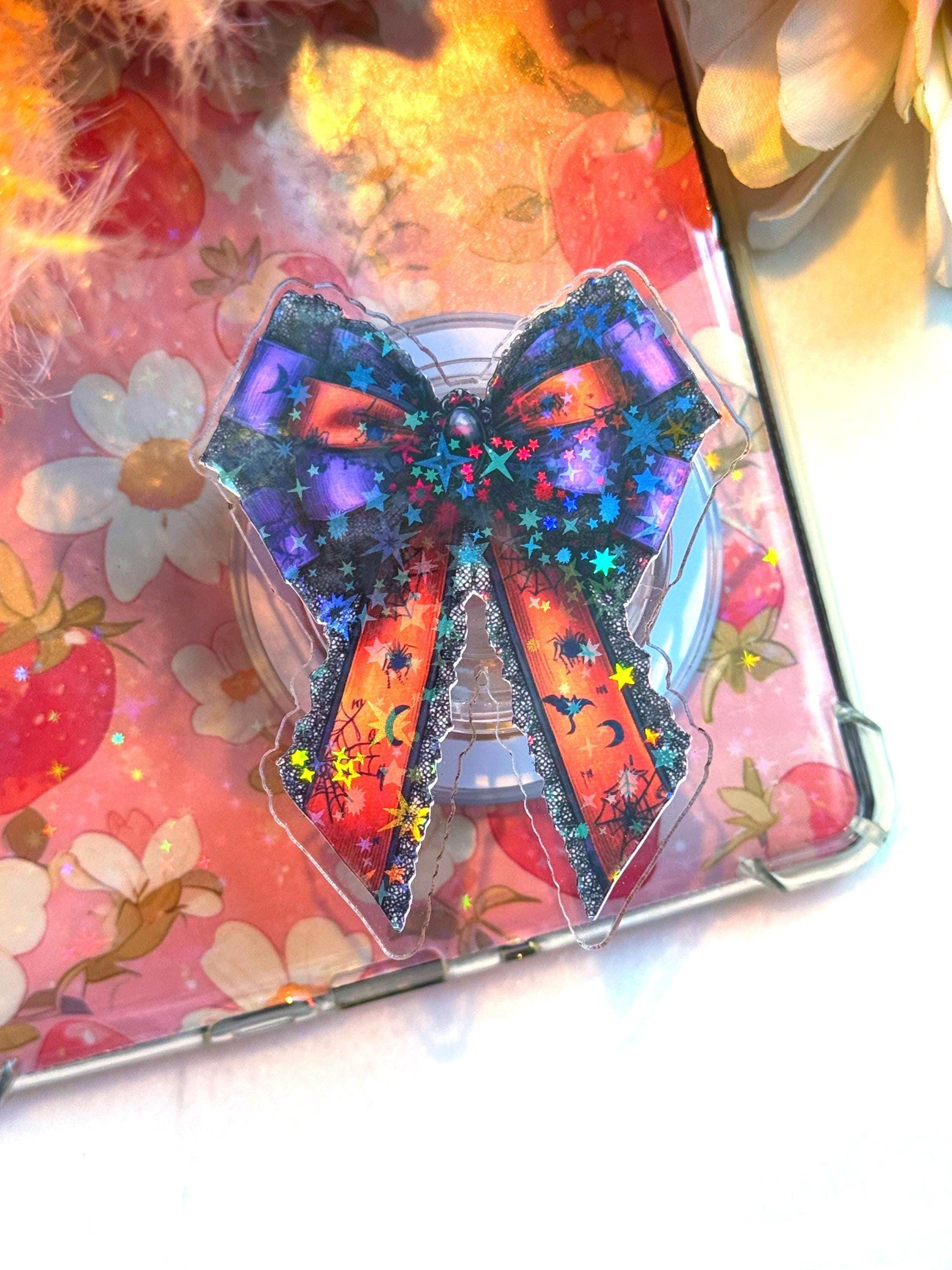 Gothic Bow Magsafe Phone Grip: Spooky Halloween E-Reader Accessory