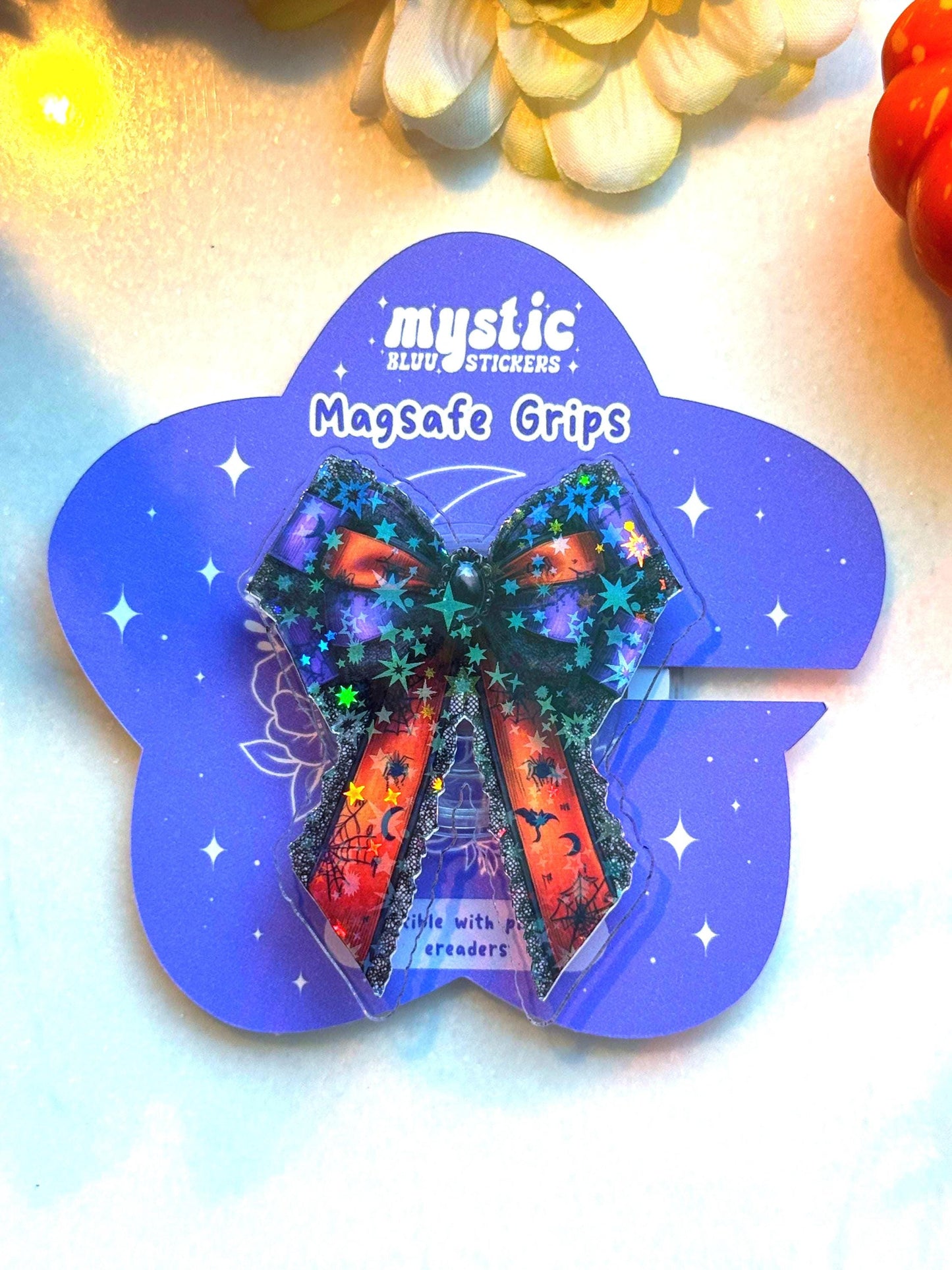 Gothic Bow Magsafe Phone Grip: Spooky Halloween E-Reader Accessory