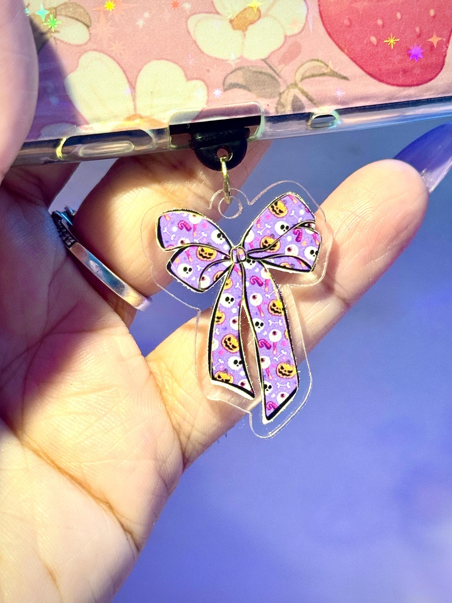 Purple Halloween Phone Charm: Spooky Ghost & Pumpkin Dust Plug