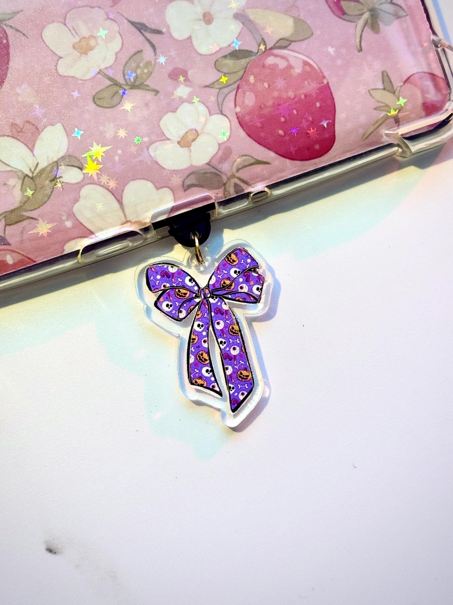 Purple Halloween Phone Charm: Spooky Ghost & Pumpkin Dust Plug