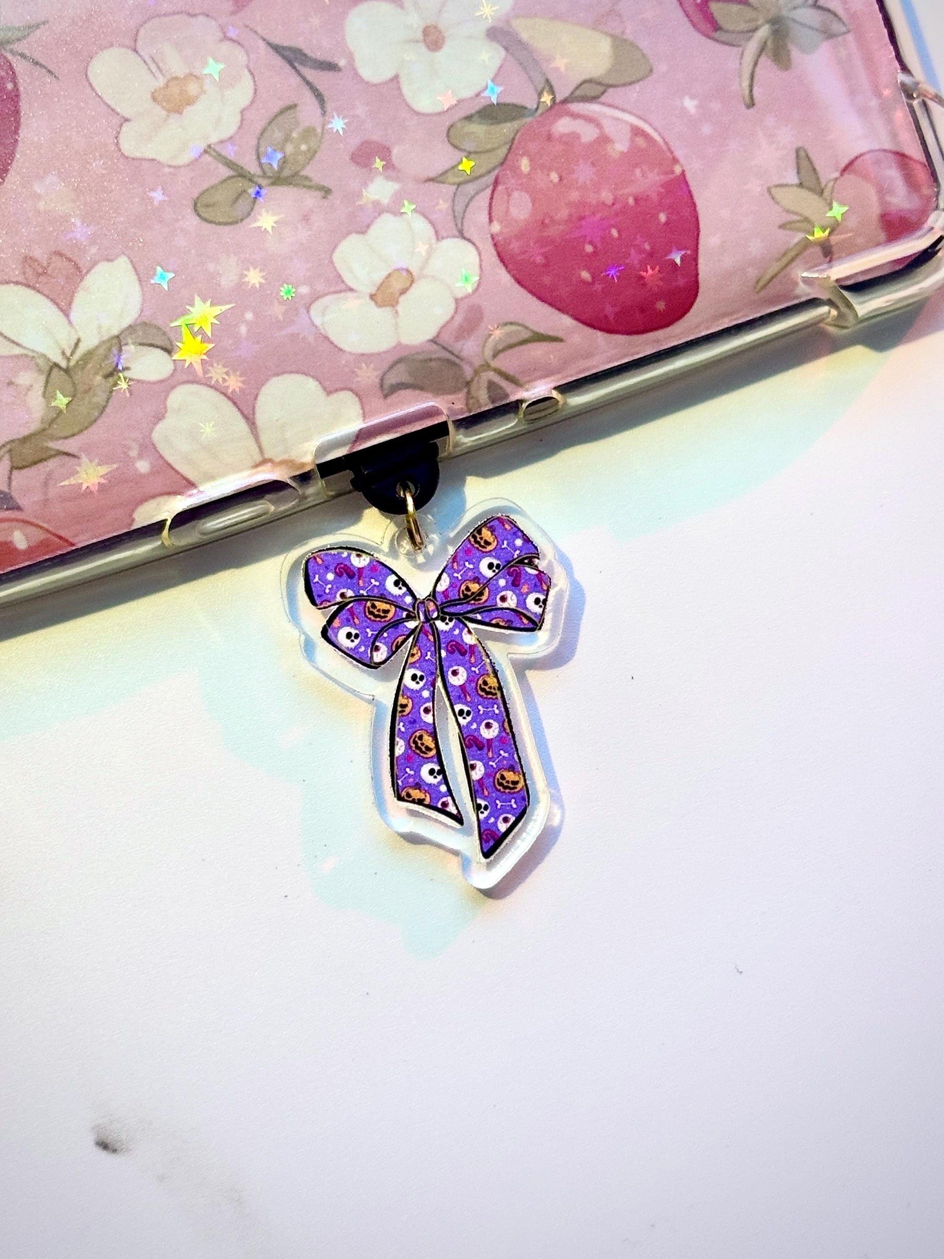 Purple Halloween Phone Charm: Spooky Ghost & Pumpkin Dust Plug