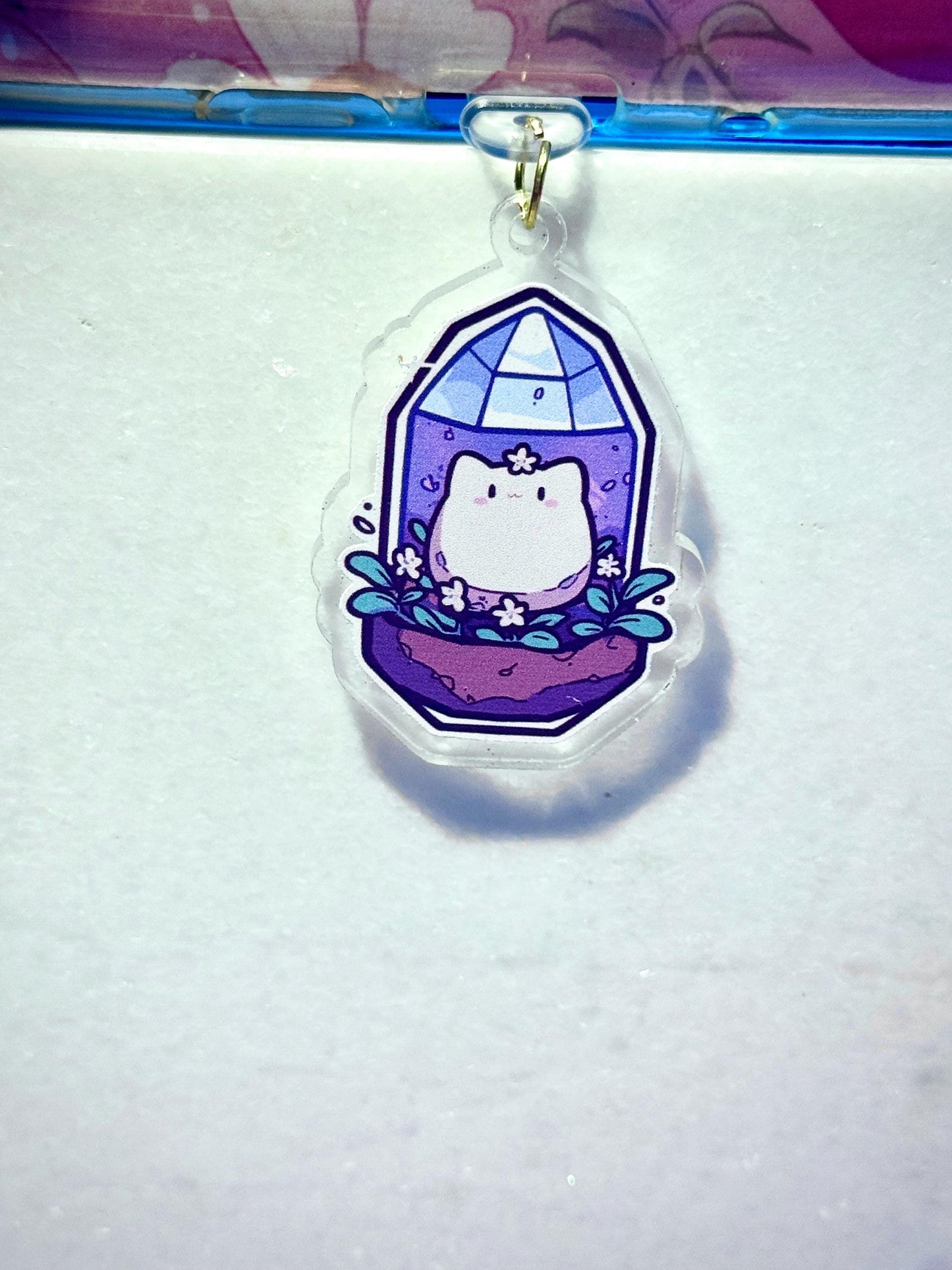 Crystal Cat USB-C Dust Plug: Kawaii Purple Phone Charm