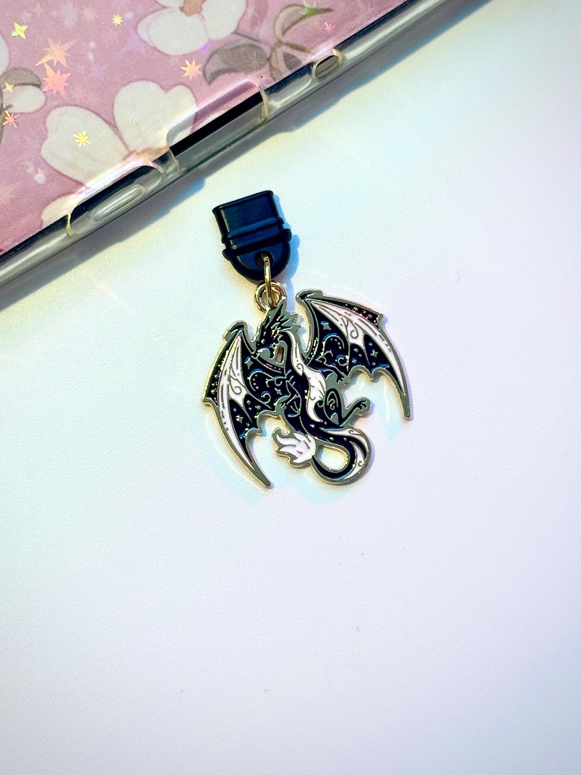 Enamel Dragon Dust Plug Charm: Gothic Fantasy Phone Accessory