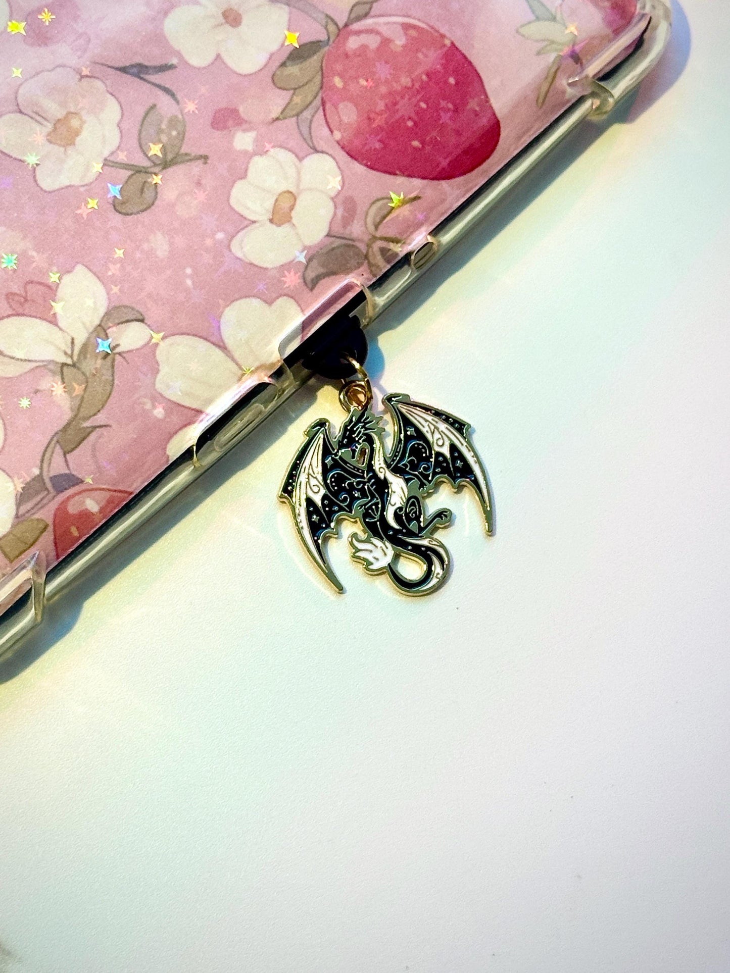 Enamel Dragon Dust Plug Charm: Gothic Fantasy Phone Accessory