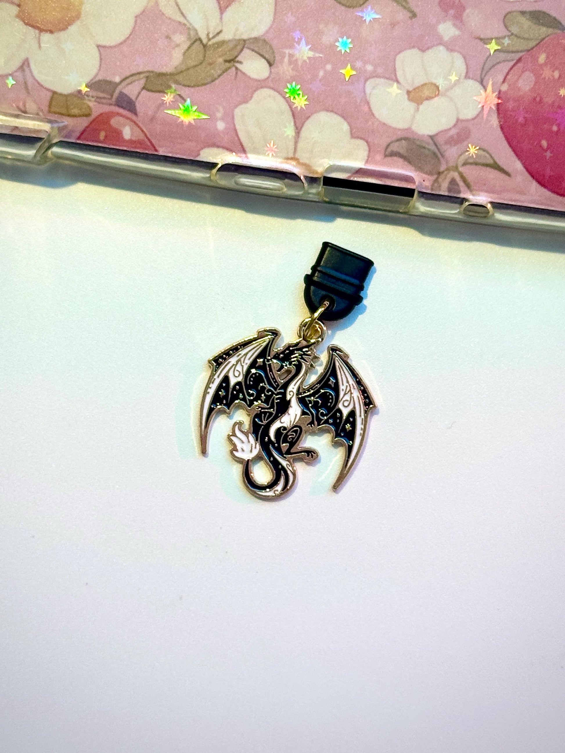 Enamel Dragon Dust Plug Charm: Gothic Fantasy Phone Accessory