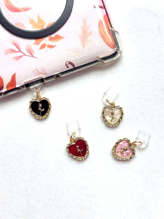 Vintage Heart Rose Dust Plug Charm – USB-C Accessory for Kindle, Phone & Tablet