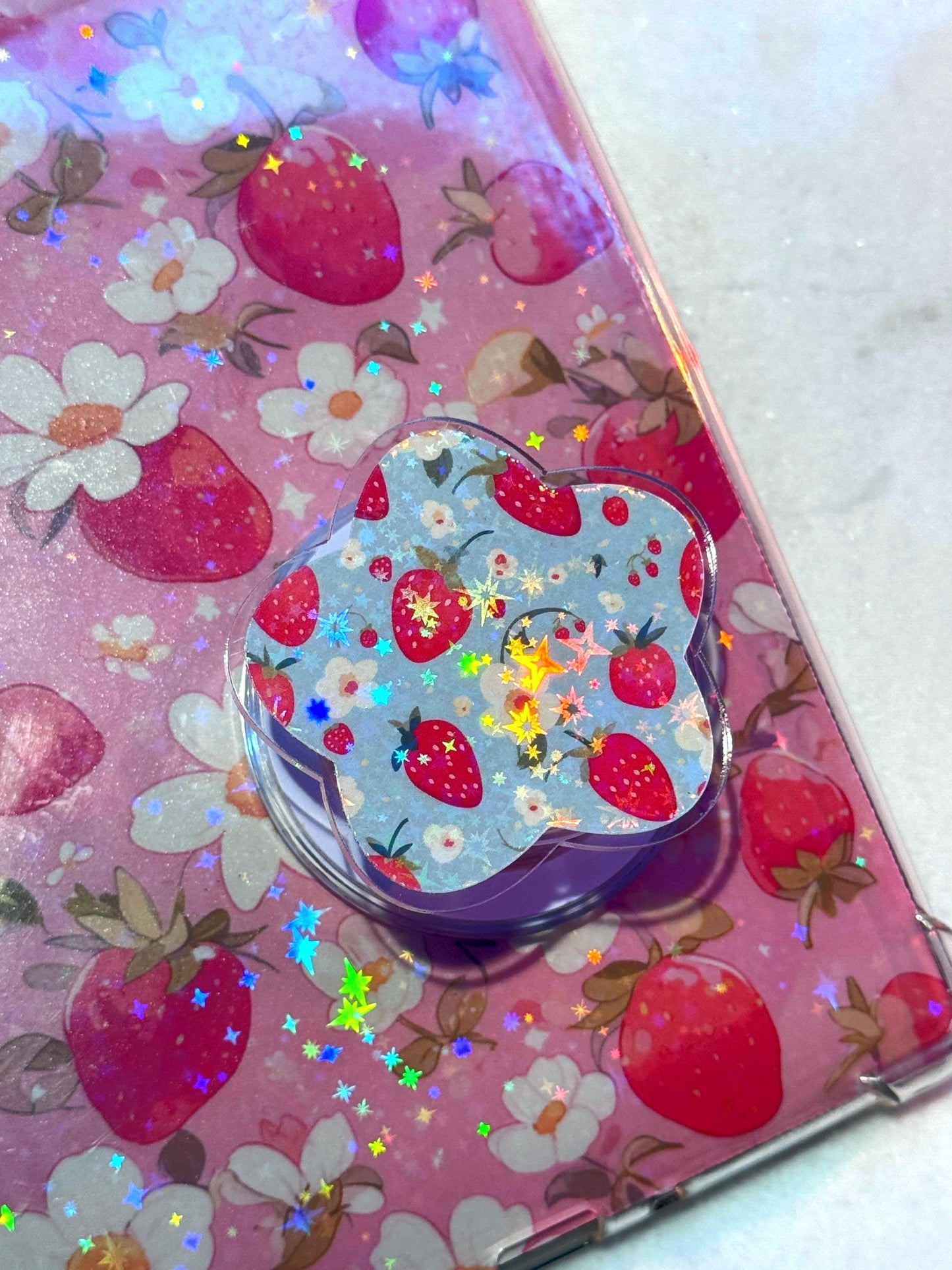 Strawberry Magsafe Kindle Phone Grip: Holographic Floral Kindle Accessory
