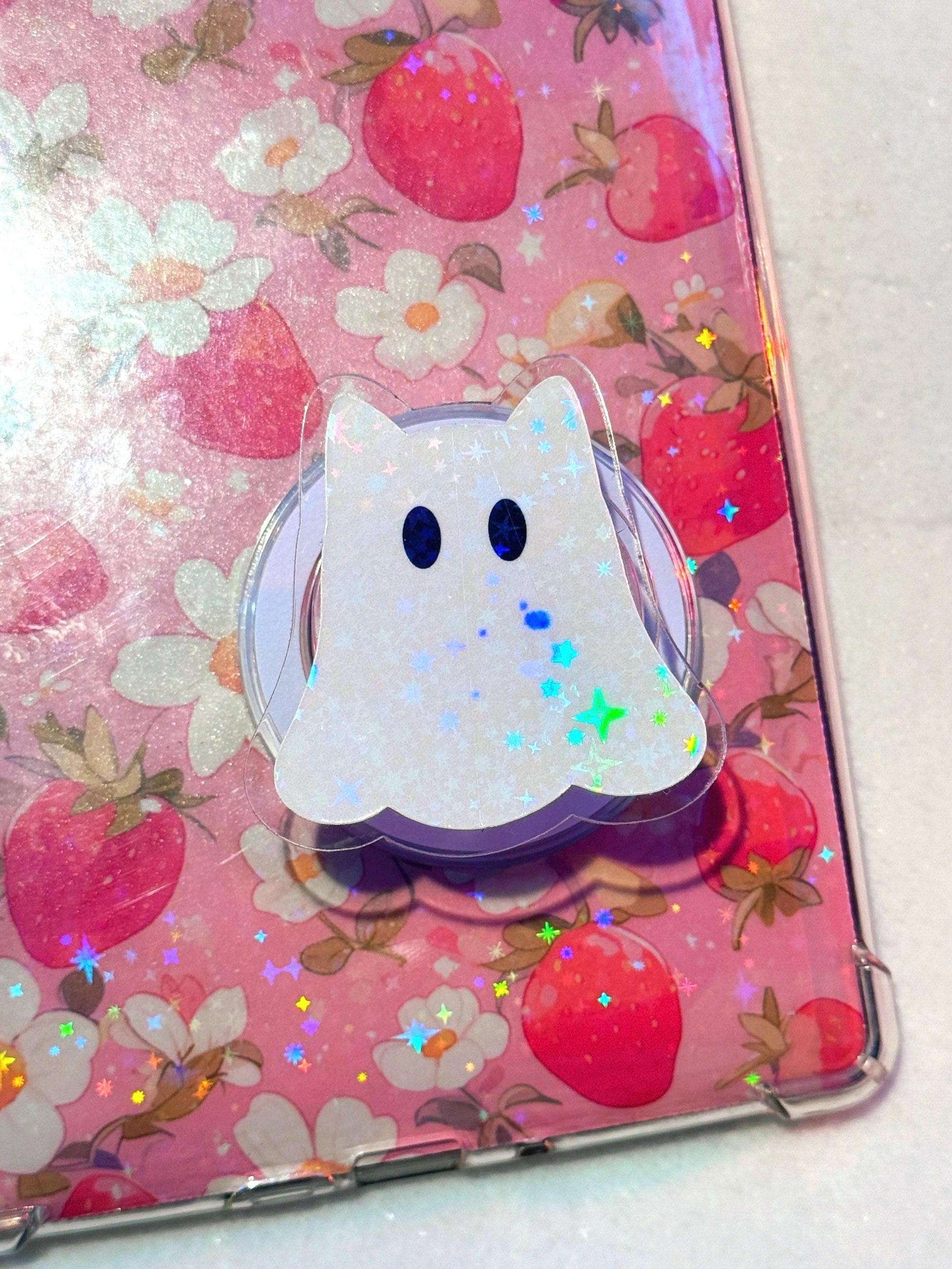 Holographic Ghost MagSafe Grip: Spooky Bookish Phone Stand