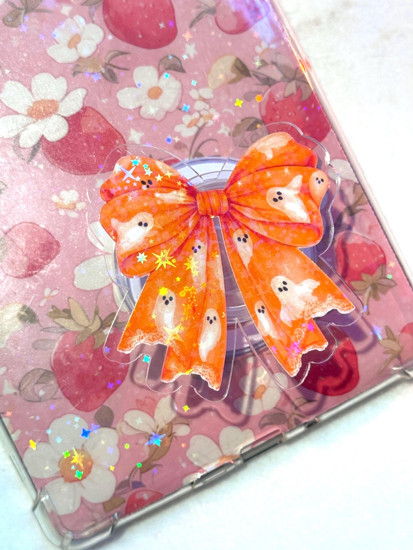 Ghost Bow Magsafe Phone Grip: Spooky Bookish Kindle Accessory