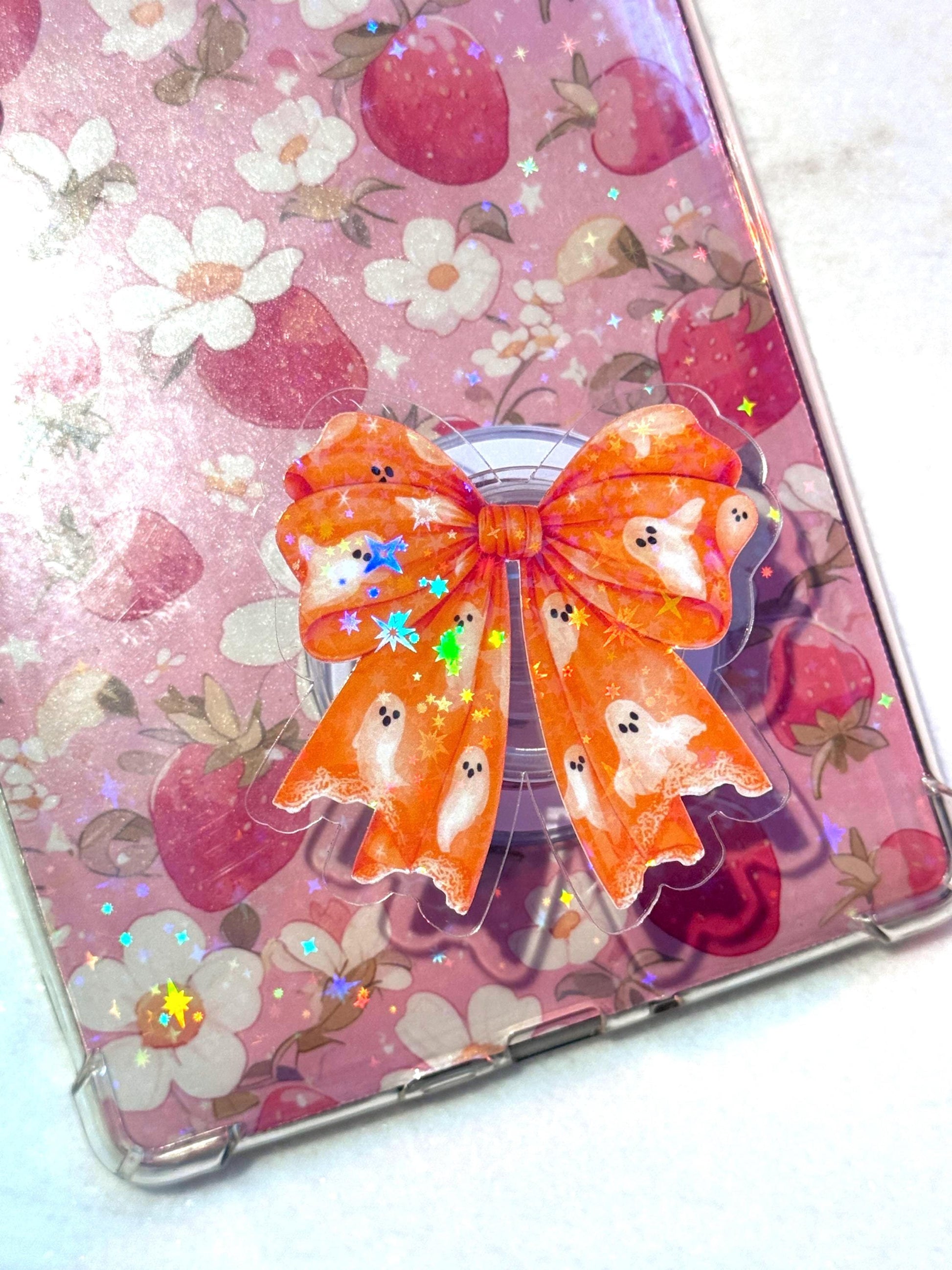 Ghost Bow Magsafe Phone Grip: Spooky Bookish Kindle Accessory