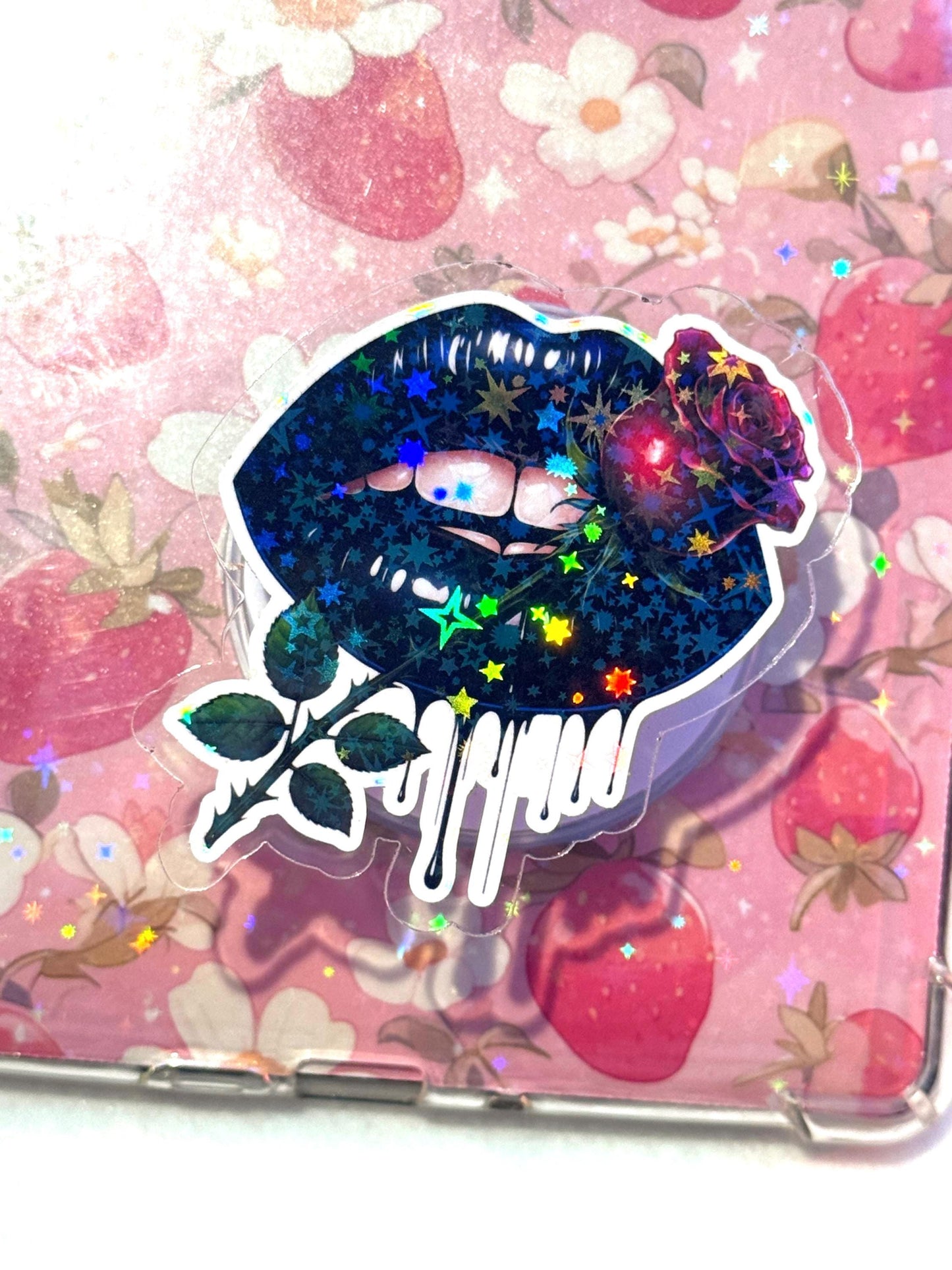 Black Lips Rose Magsafe Kindle Grip: Bookworm Ereader Accessory