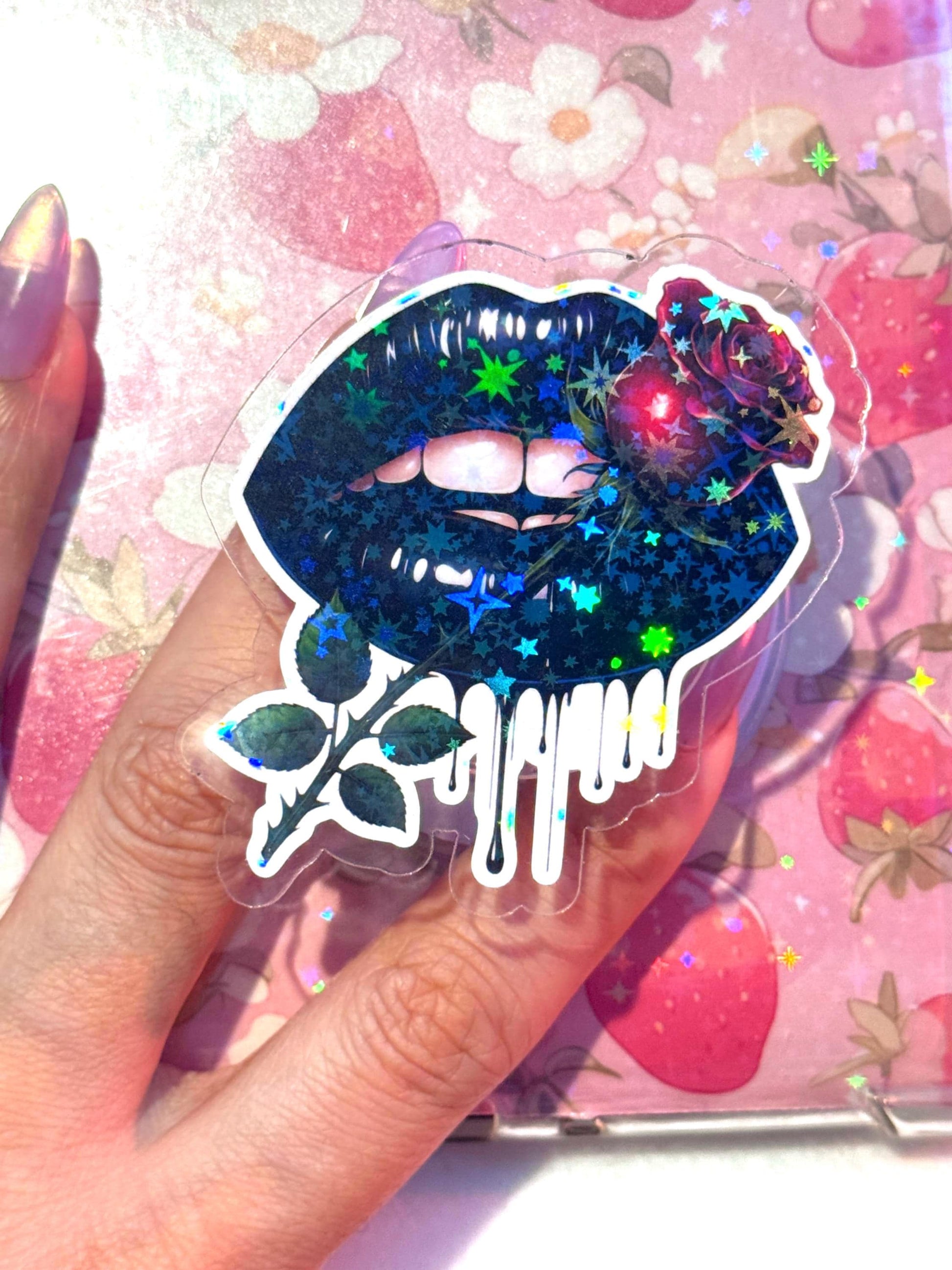 Black Lips Rose Magsafe Kindle Grip: Bookworm Ereader Accessory