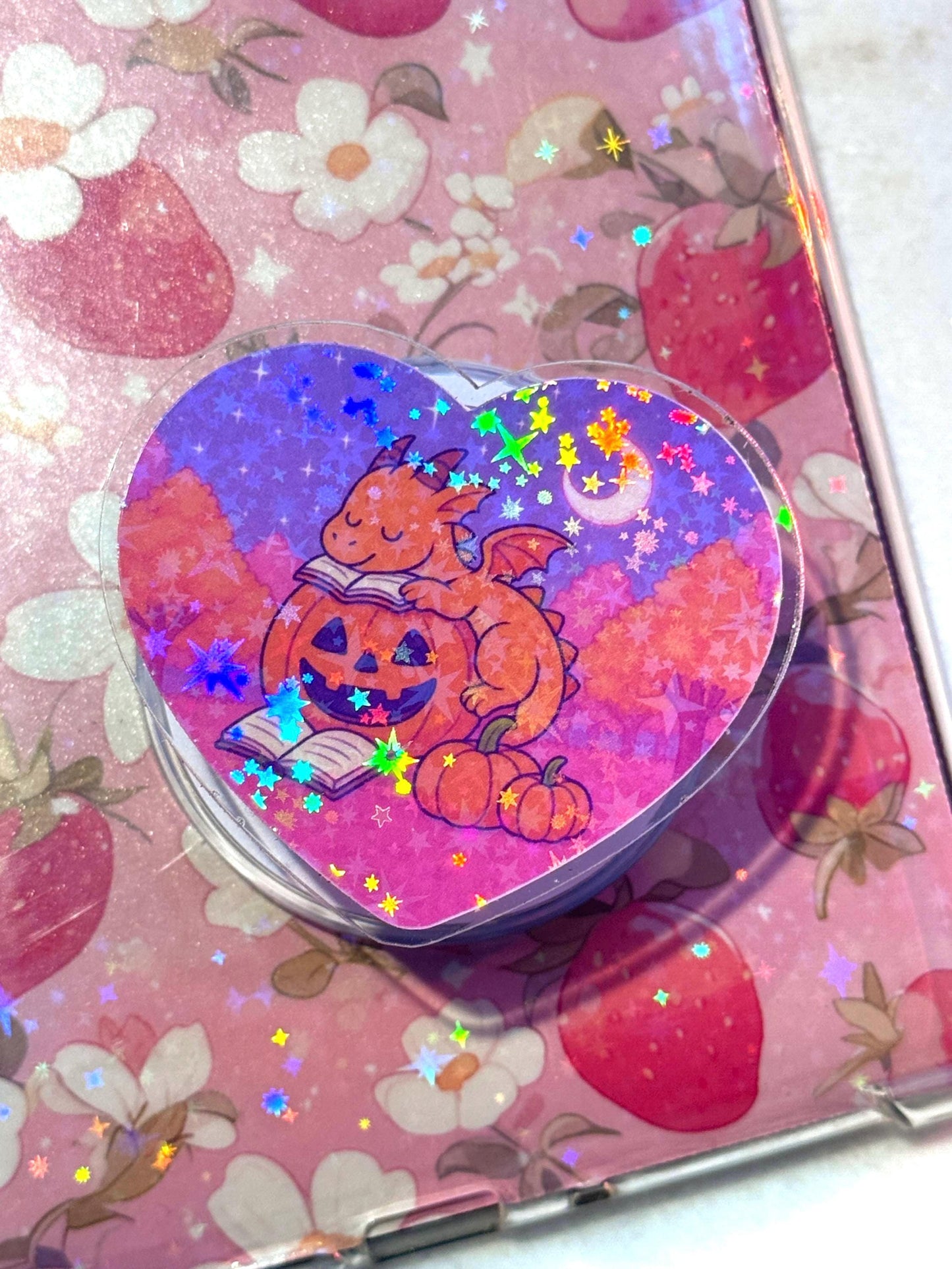 Holographic Dragon Fantasy MagSafe Grip: Cozy Pumpkin Book Kindle Holder