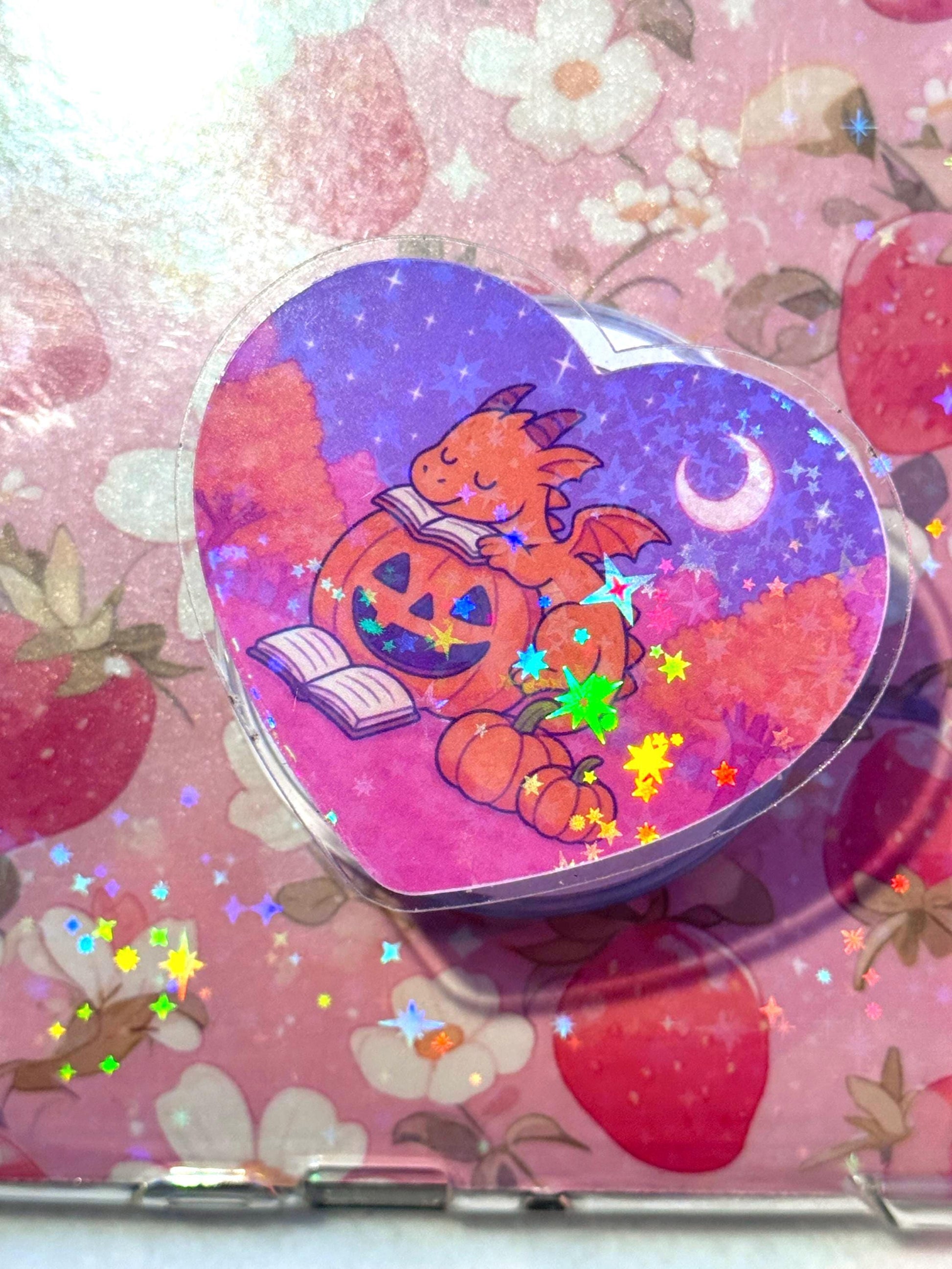 Holographic Dragon Fantasy MagSafe Grip: Cozy Pumpkin Book Kindle Holder