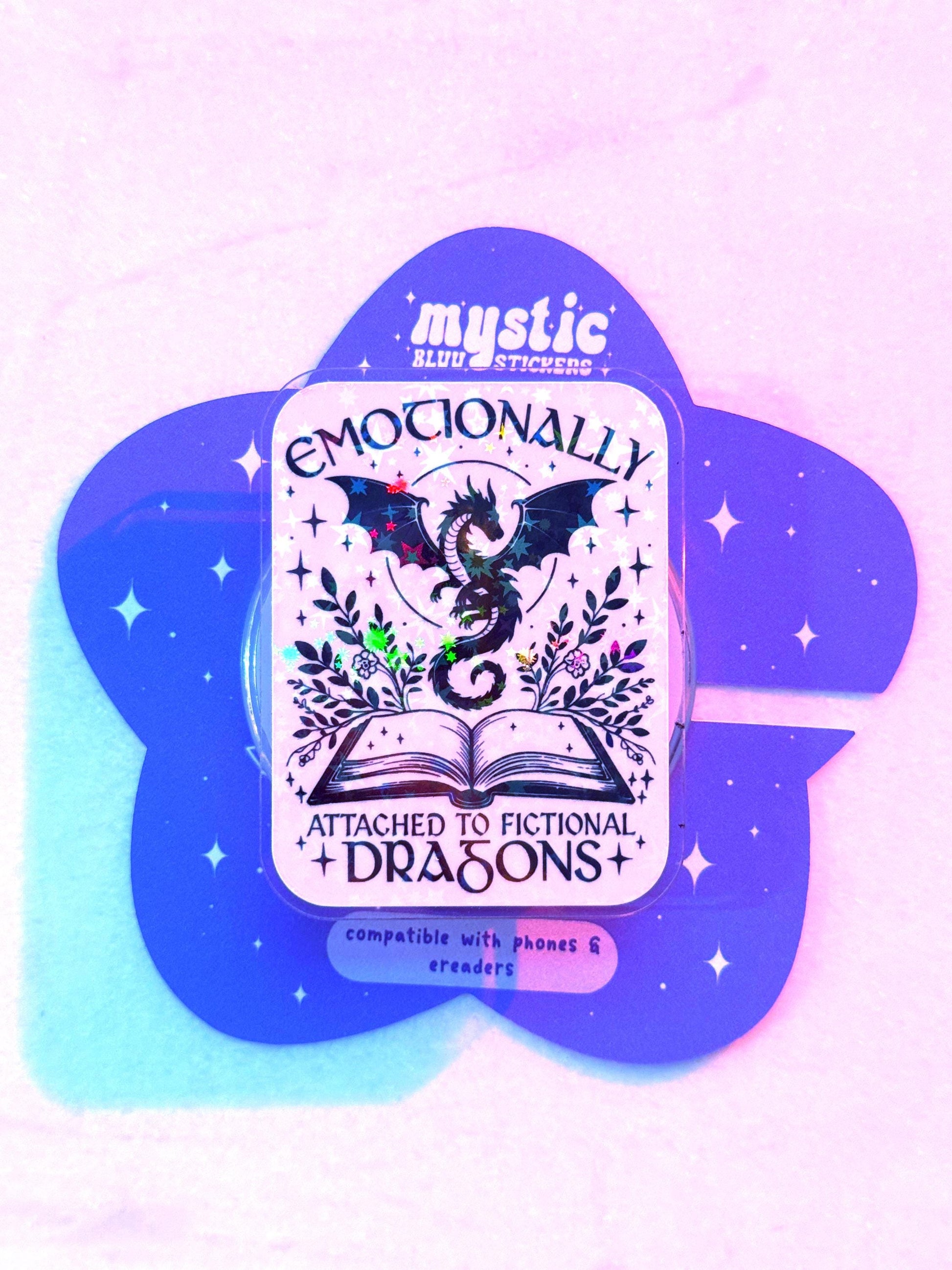 Emotionally Attached to Fictional Dragons Kindle Grip – Holographic MagSafe Phone & E-Reader Stand