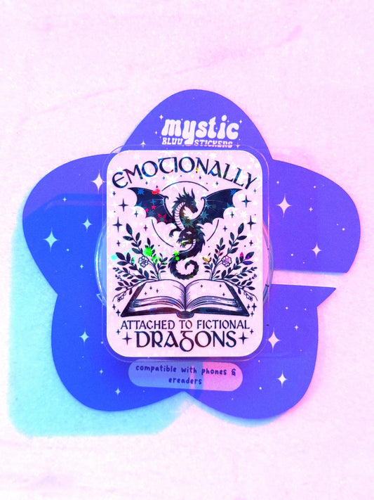 Emotionally Attached to Fictional Dragons Kindle Grip – Holographic MagSafe Phone & E-Reader Stand