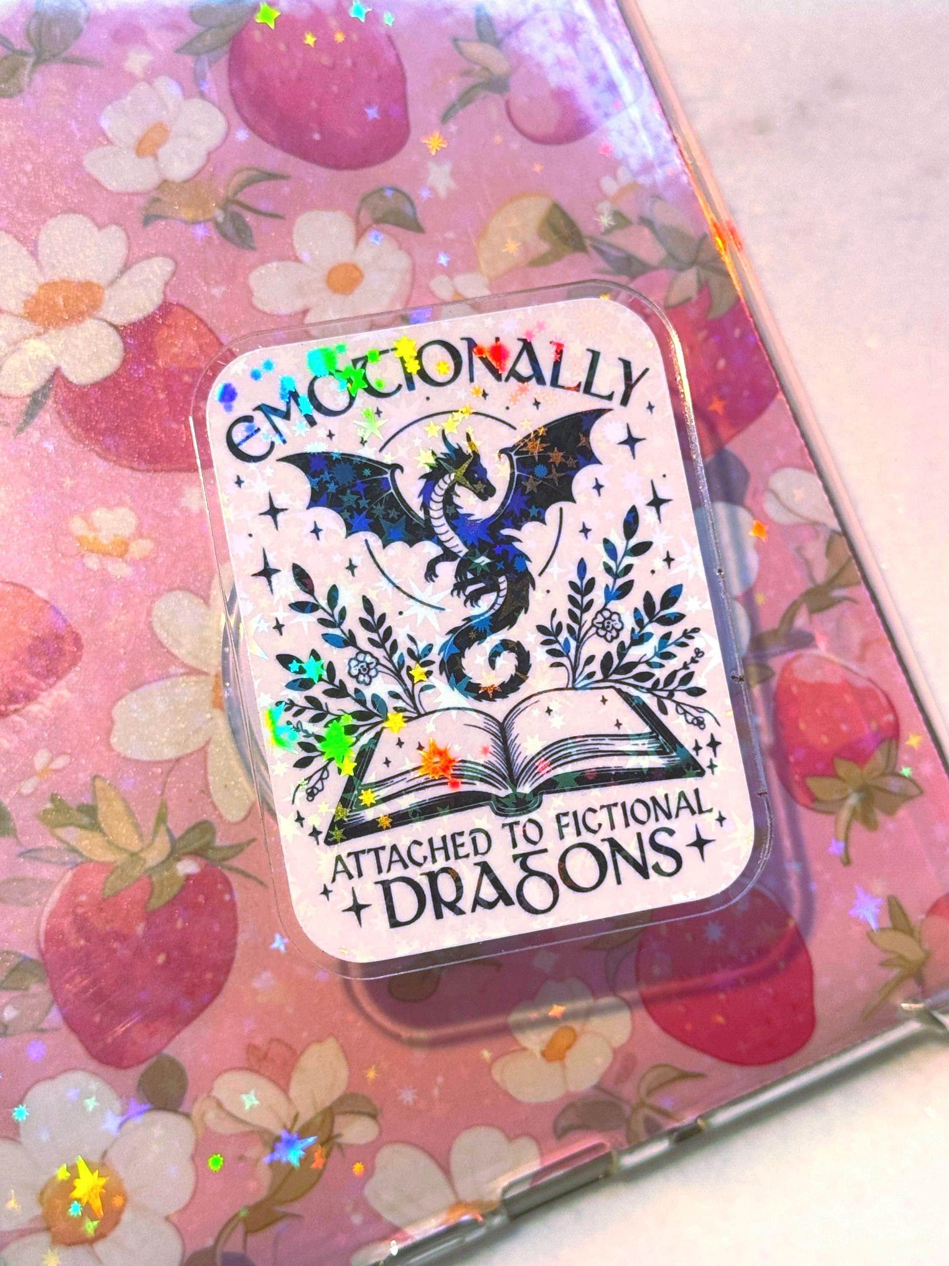 Emotionally Attached to Fictional Dragons Kindle Grip – Holographic MagSafe Phone & E-Reader Stand