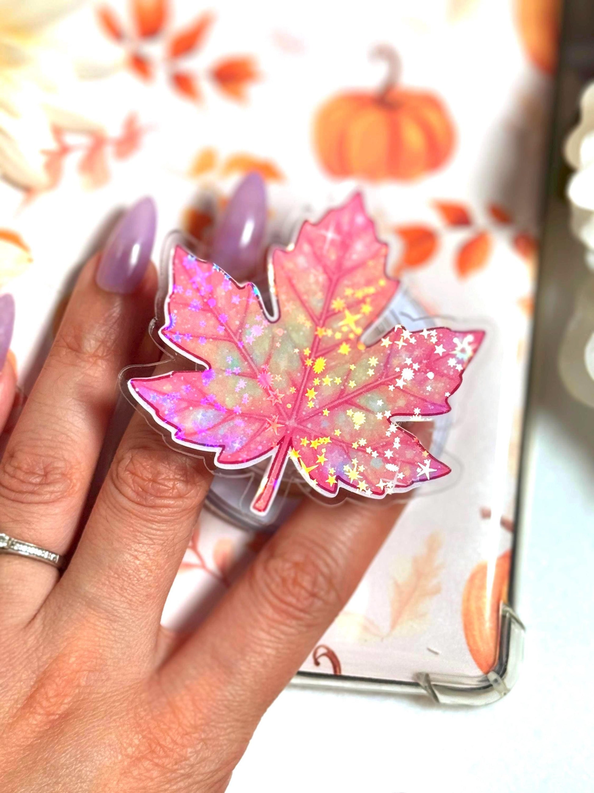 Autumn Leaf Holographic Kindle Grip – Fall MagSafe Phone & Tablet Stand Accessory