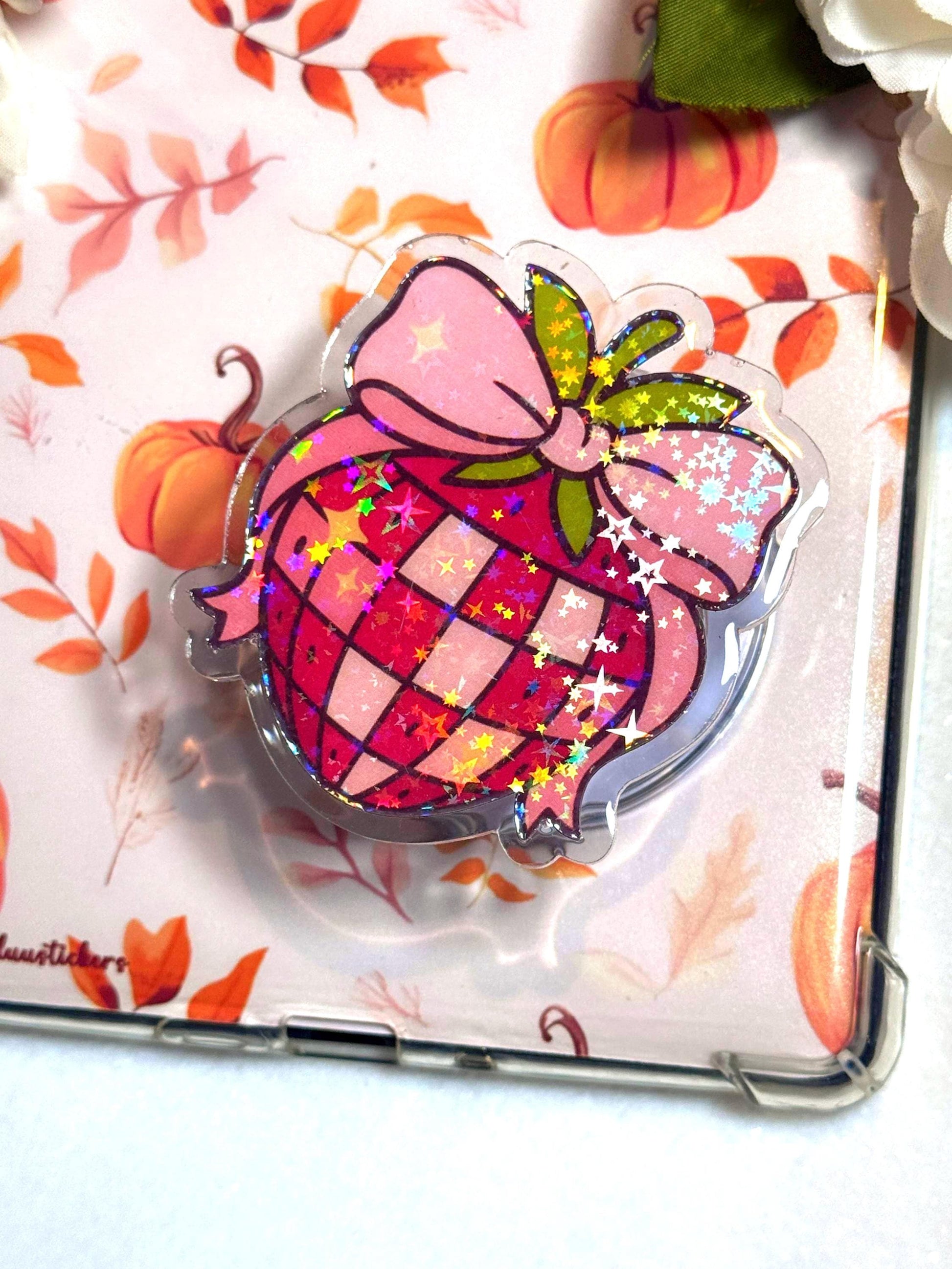 Strawberry MagSafe Kindle Grip: Holographic Bookish Phone Accessory