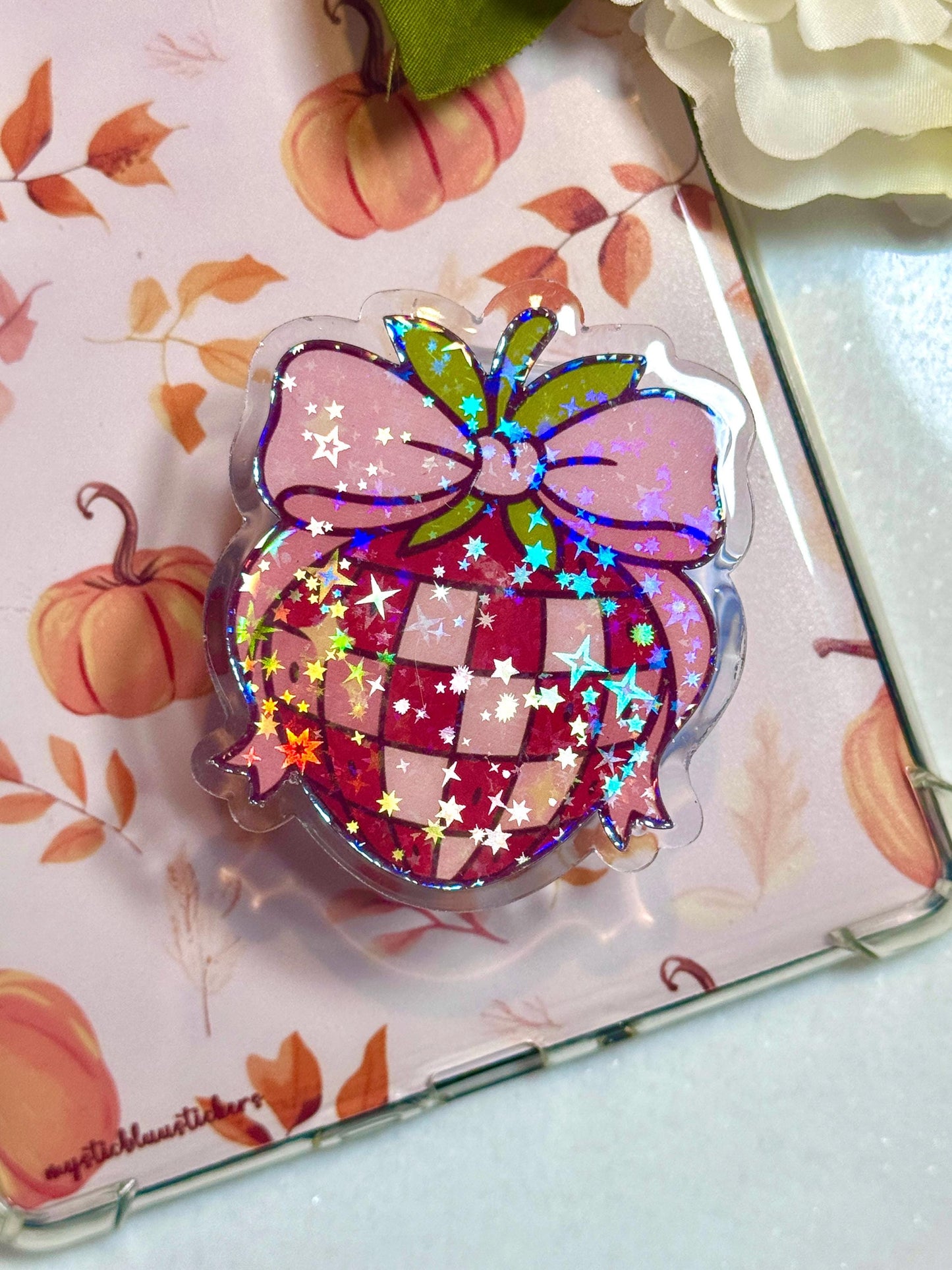 Strawberry MagSafe Kindle Grip: Holographic Bookish Phone Accessory