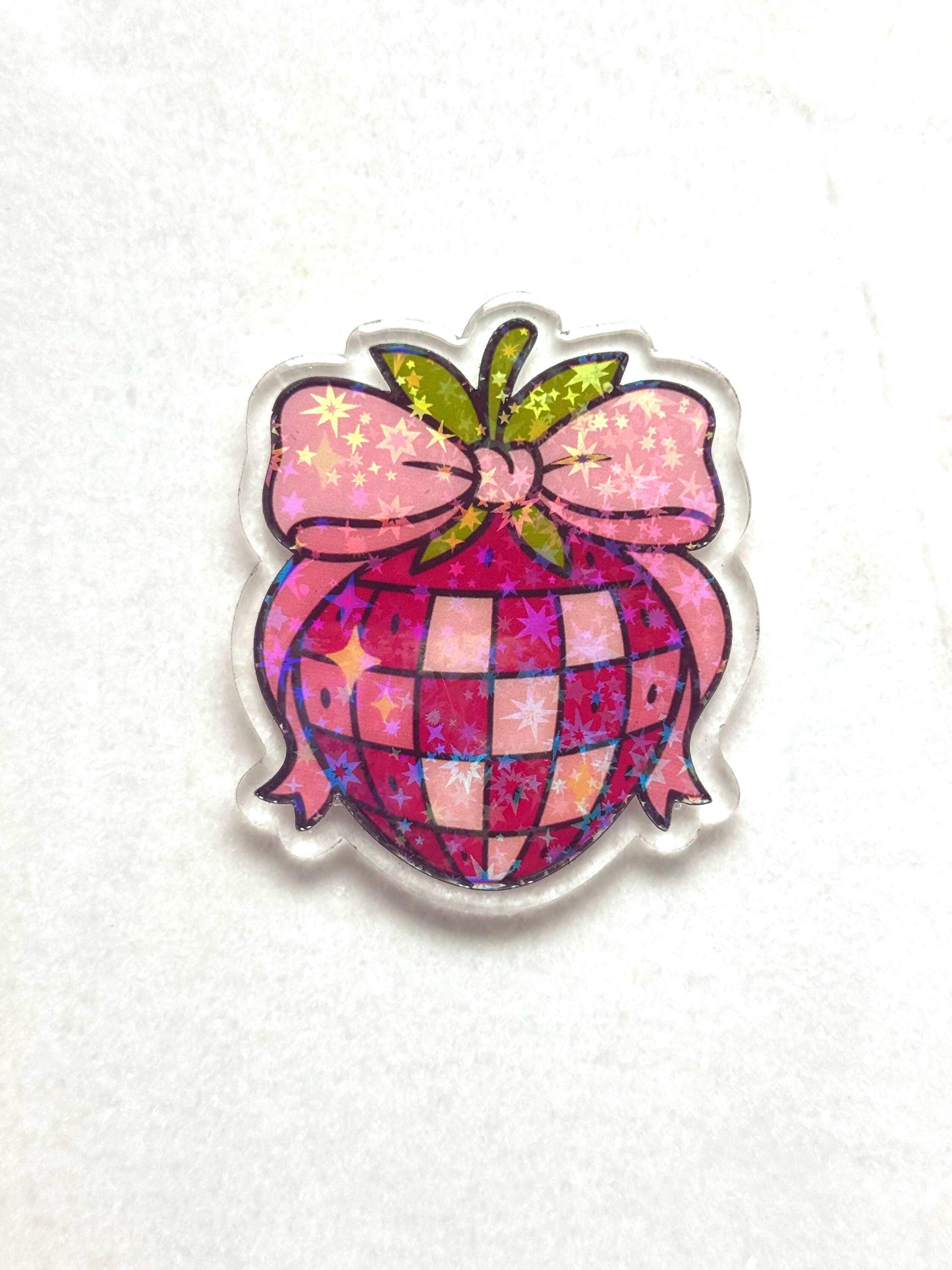 Disco Strawberry Cabochon: Glittery Acrylic Flatback for DIY Crafts