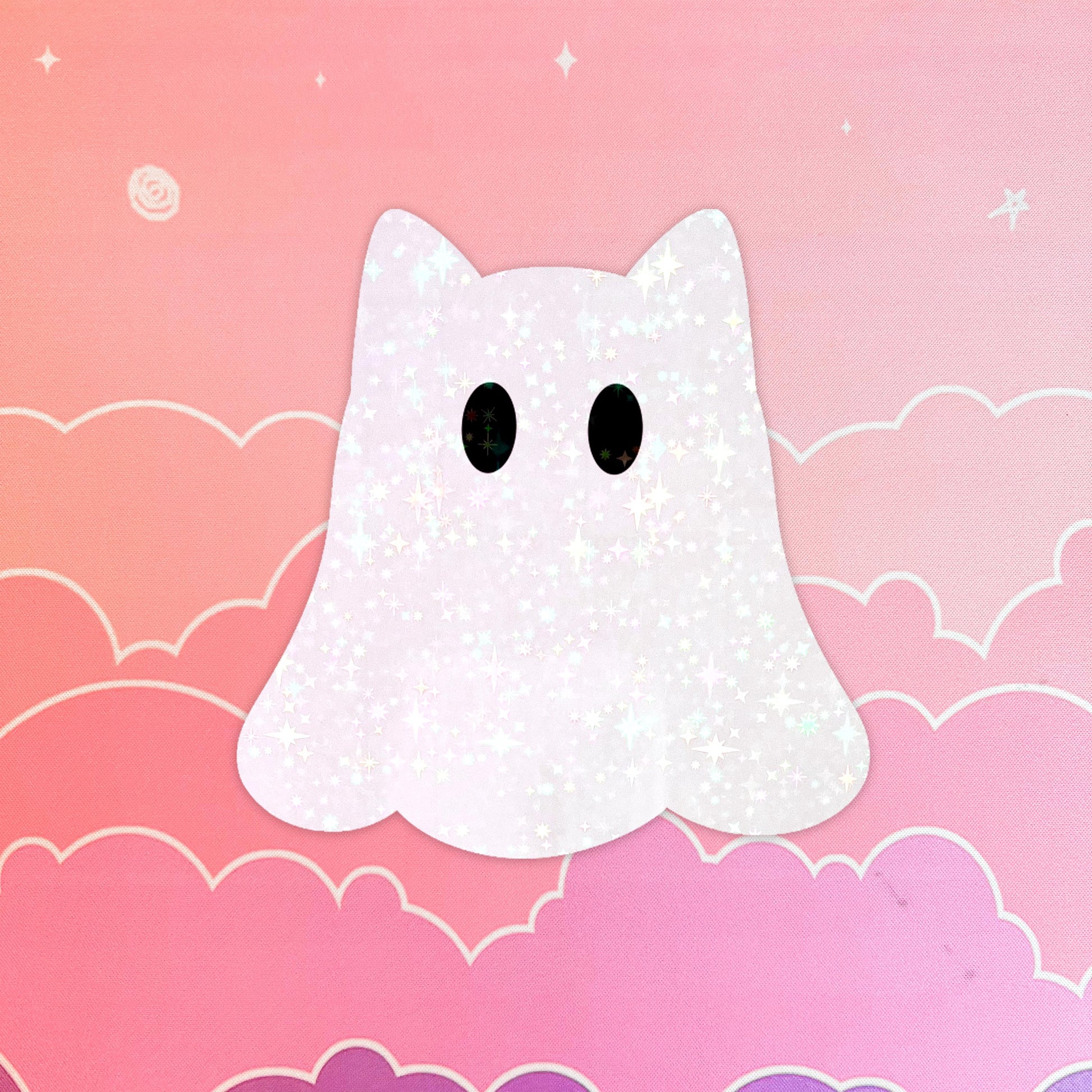 Cute Ghost Cat Sticker – Halloween Laptop, Kindle, Phone & Water Bottle Decal