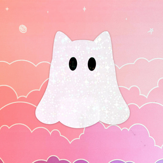 Cute Ghost Cat Sticker – Halloween Laptop, Kindle, Phone & Water Bottle Decal
