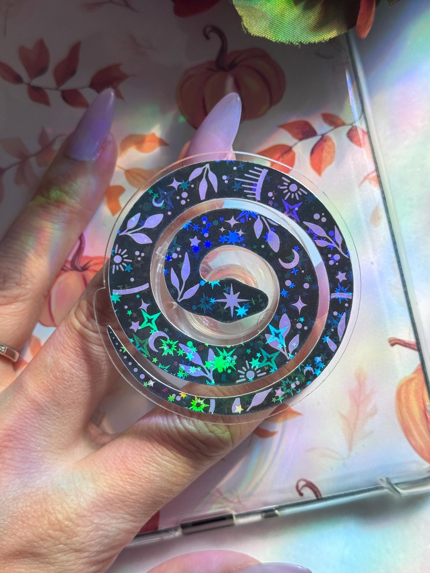 Celestial Snake MagSafe Phone Kindle Grip: Holographic Witchy Book Reader Accessory