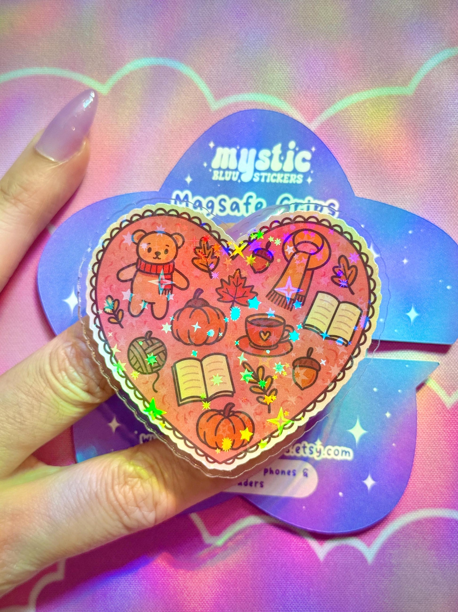 Autumn Cozy Heart Kindle Grip with Magnetic Ring – Fall Bear, Pumpkin & Books MagSafe Grip