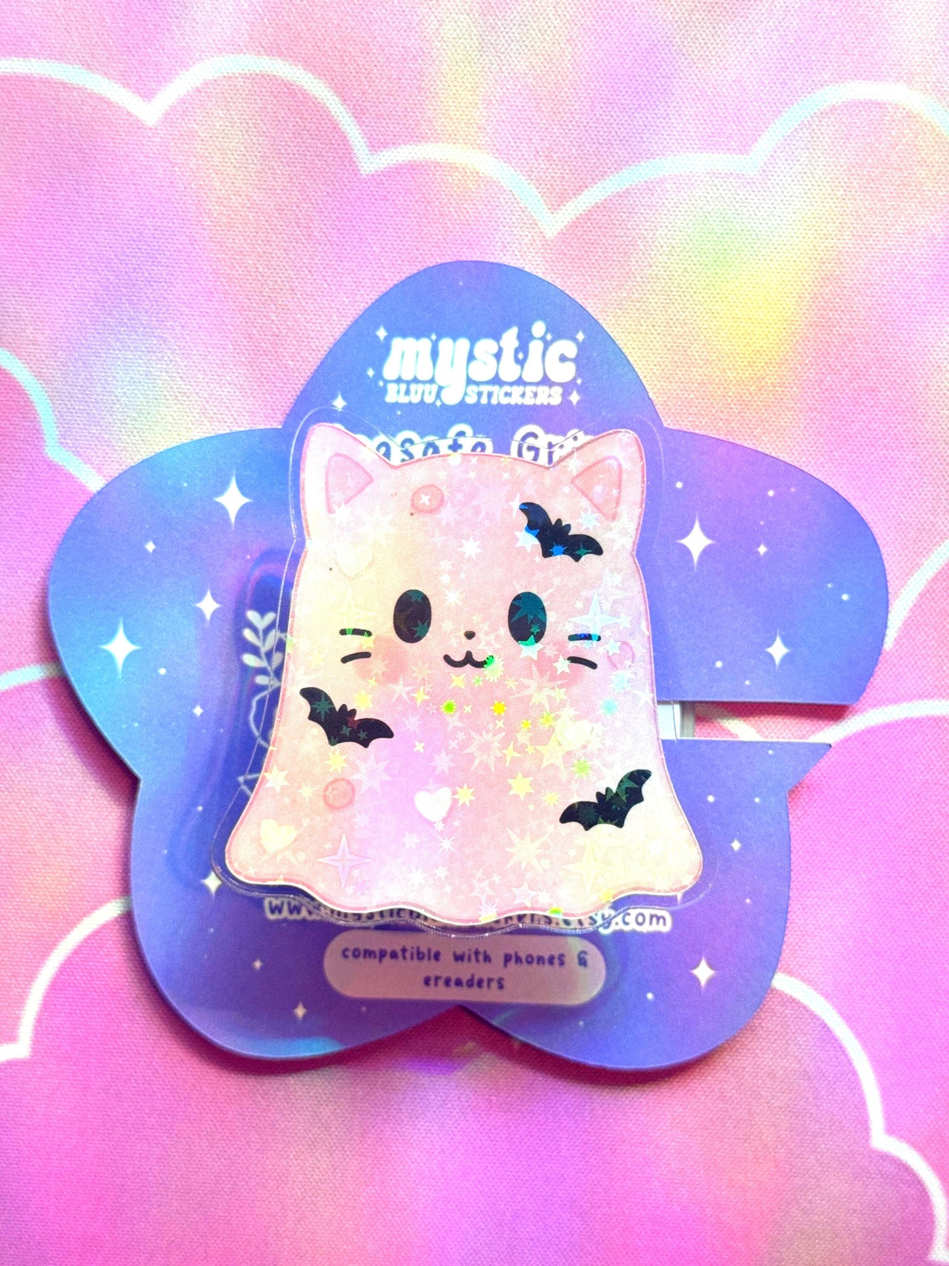 Ghost Cat Phone Grip with Magnetic Ring – Pink, Purple, Orange or White Kawaii Cat MagSafe Grip