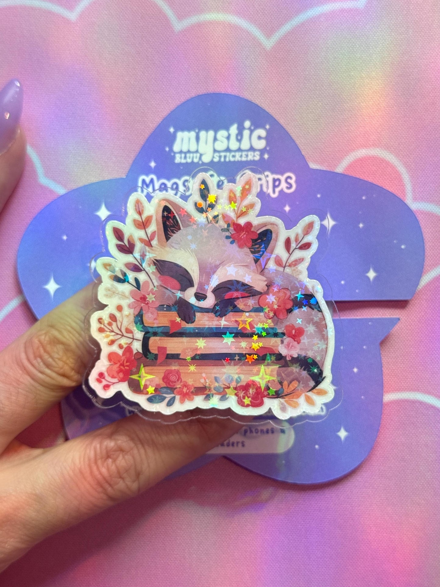 Cozy Stacked Books Raccoon Kindle Grip: Magsafe Phone, Tablet iPad Holder