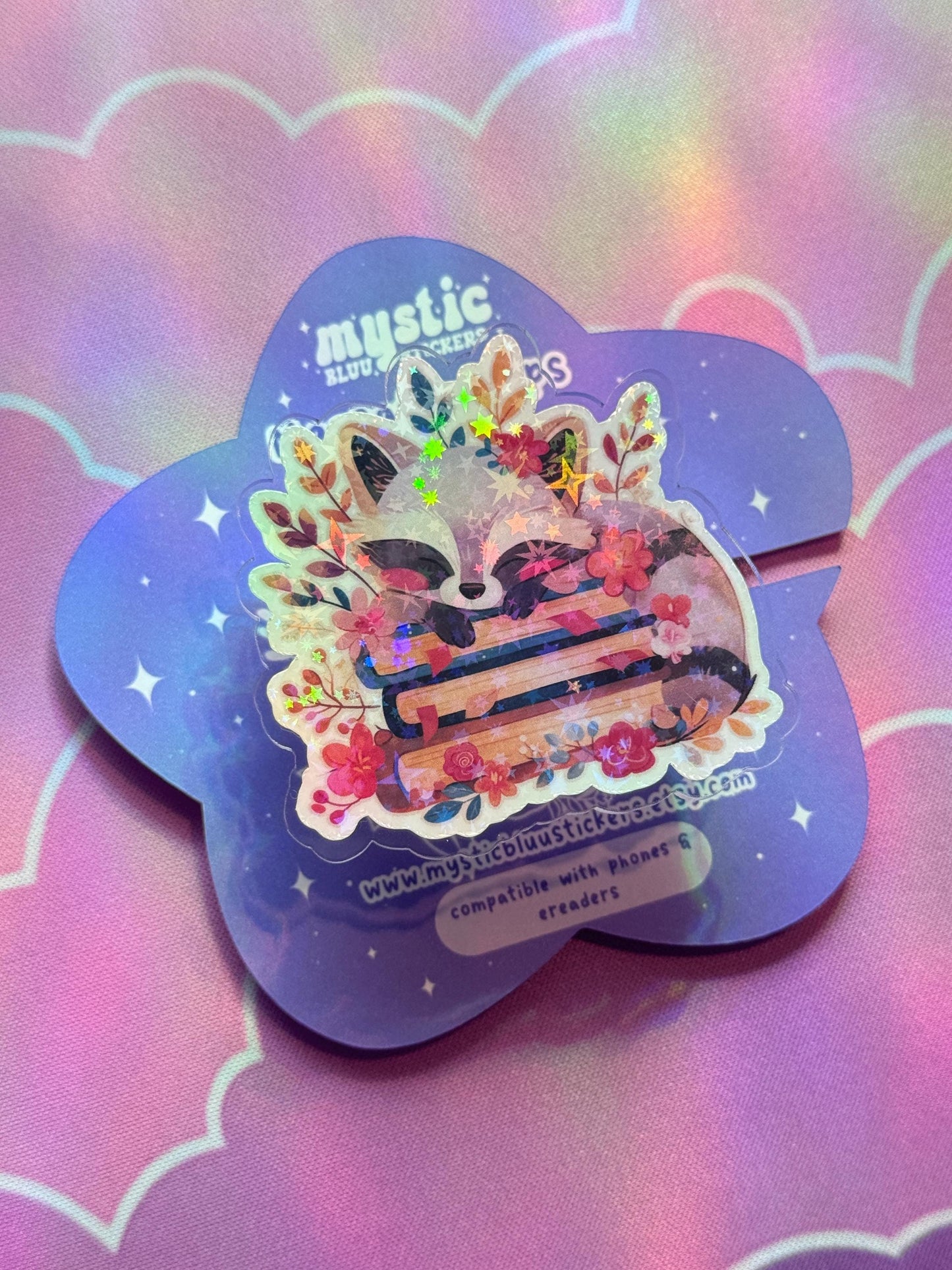 Cozy Stacked Books Raccoon Kindle Grip: Magsafe Phone, Tablet iPad Holder