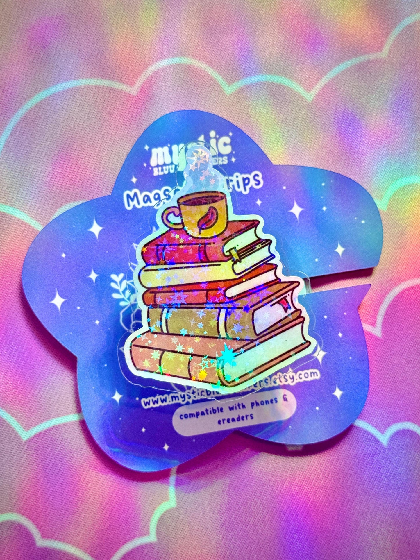 Fall Book Stack Phone Grip : Cozy Coffee MagSafe Holder for Readers