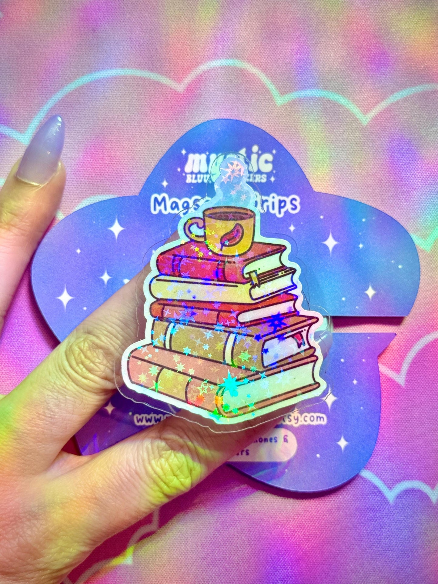 Fall Book Stack Phone Grip : Cozy Coffee MagSafe Holder for Readers