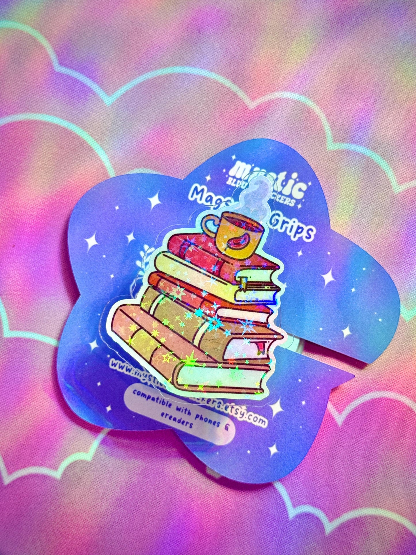 Fall Book Stack Phone Grip : Cozy Coffee MagSafe Holder for Readers