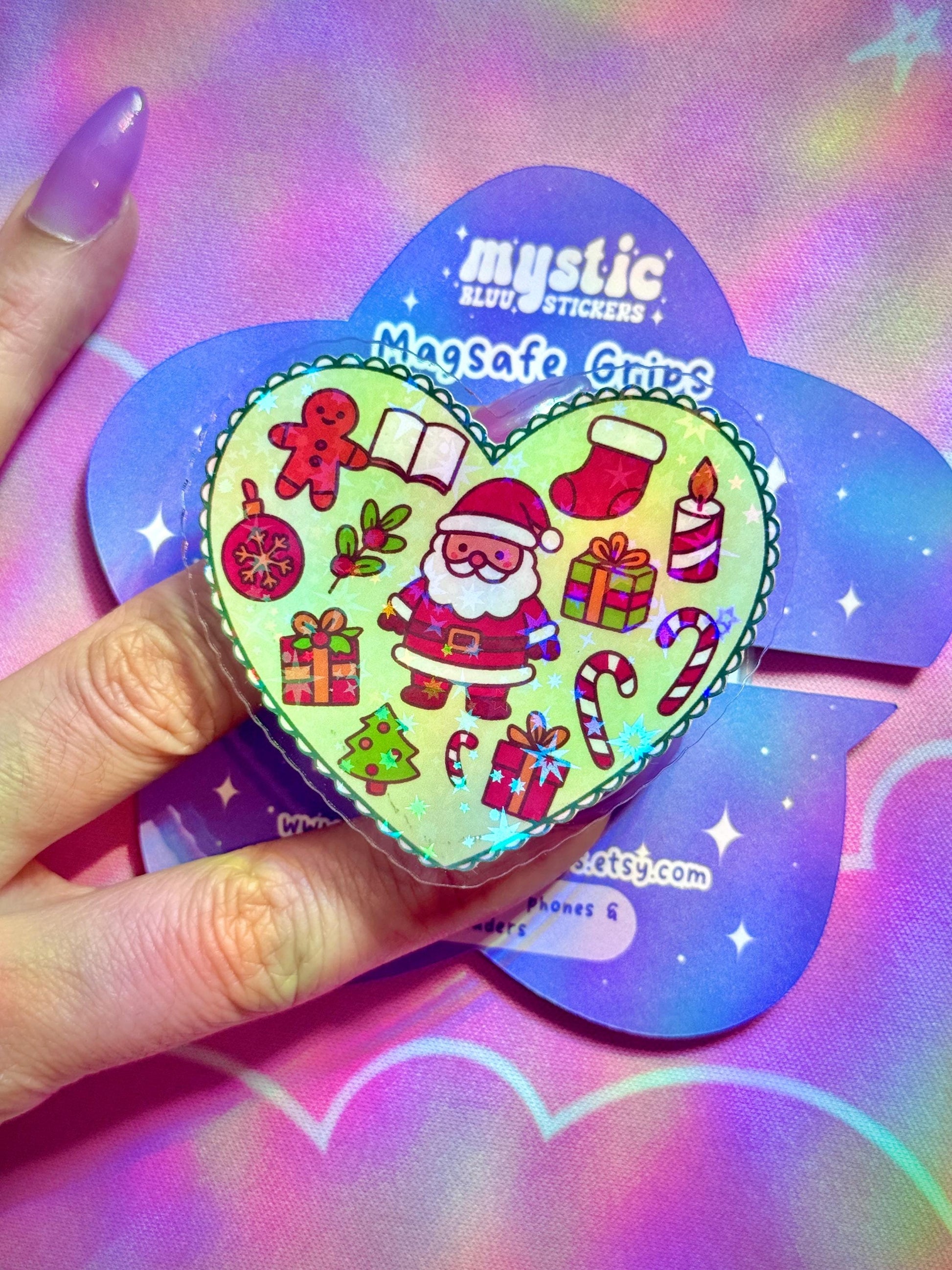 Christmas Heart Phone Grip : Santa MagSafe Holder with Candy Canes and Gifts