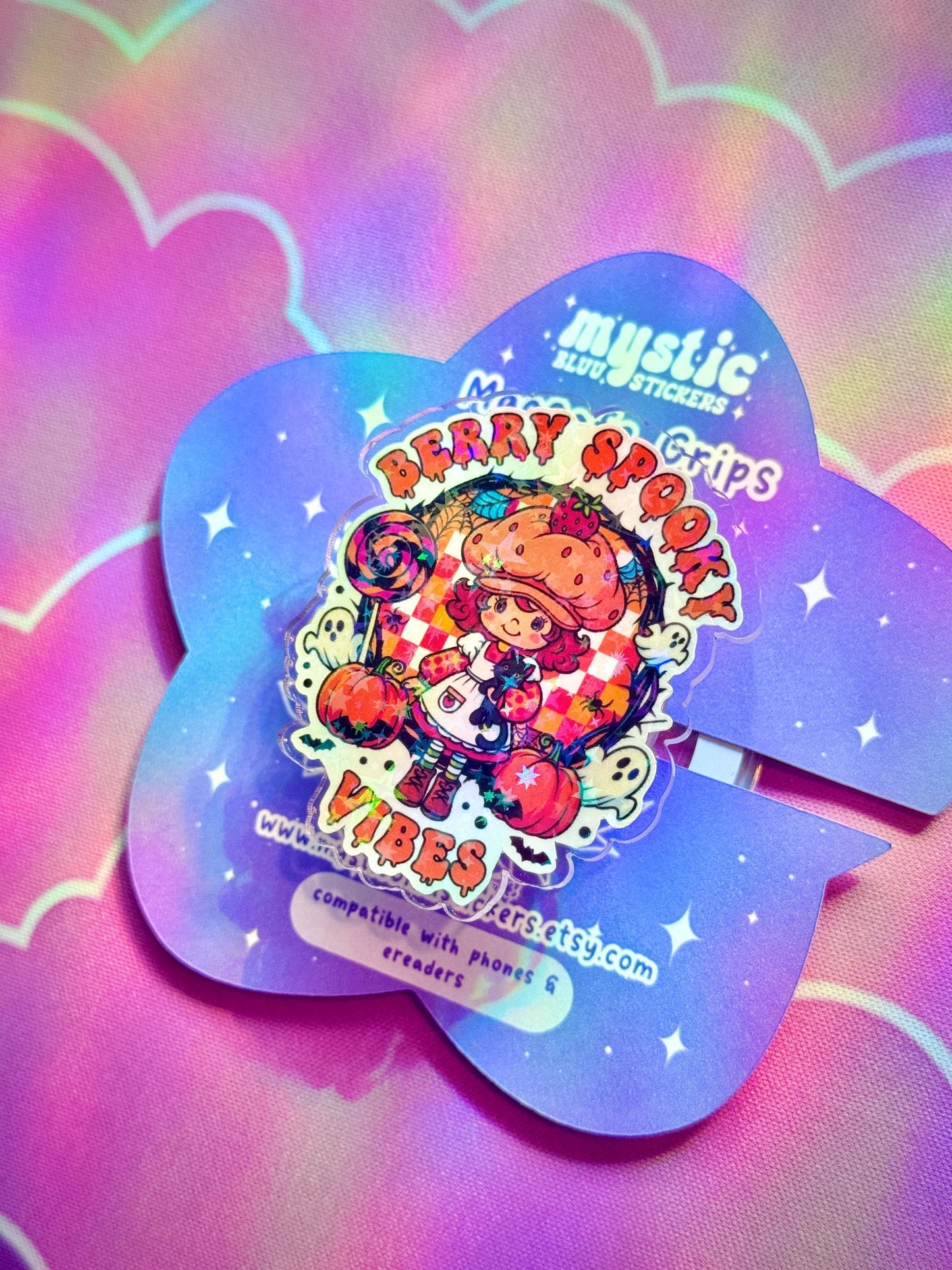 Berry Spooky Vibes Phone Grip : Halloween MagSafe Holder with Pumpkins and Ghosts