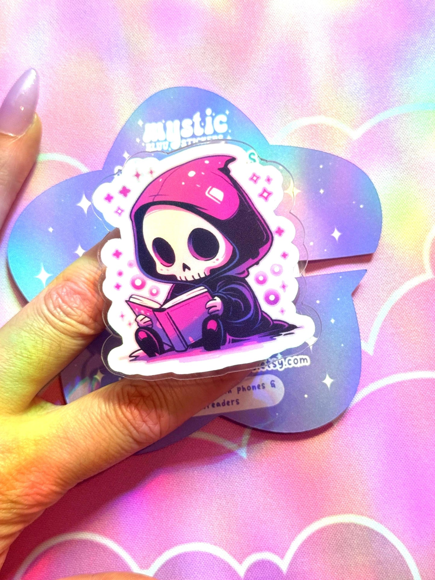 Reading Grim Reaper Phone Grip: Spooky Kindle MagSafe Holder