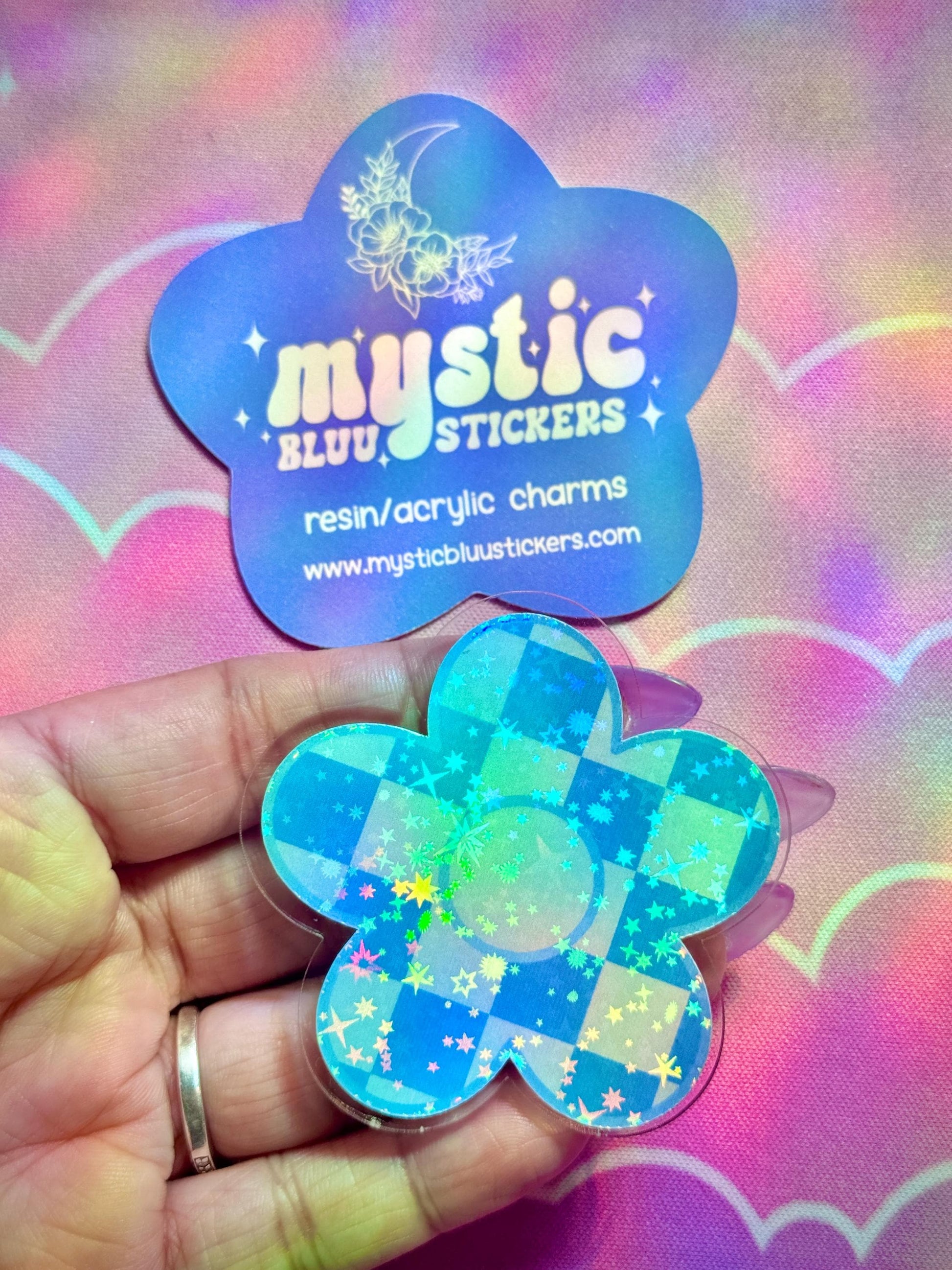 Checkered Daisy Cabochon: Acrylic Flower Craft Supply