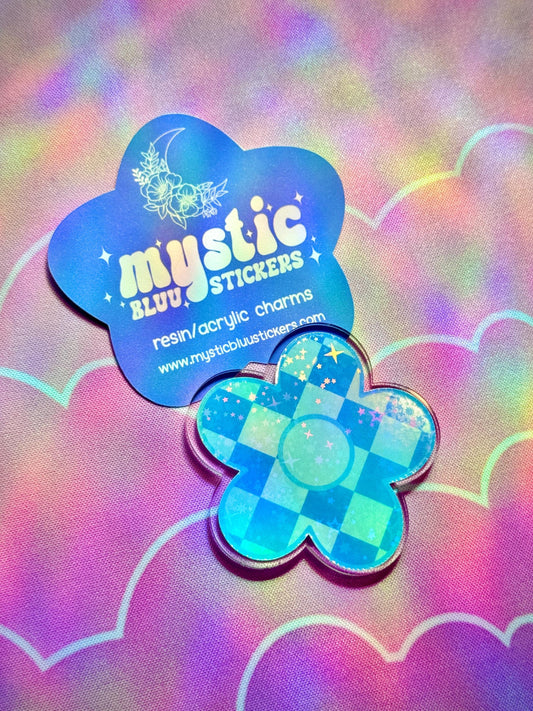 Checkered Daisy Cabochon: Acrylic Flower Craft Supply