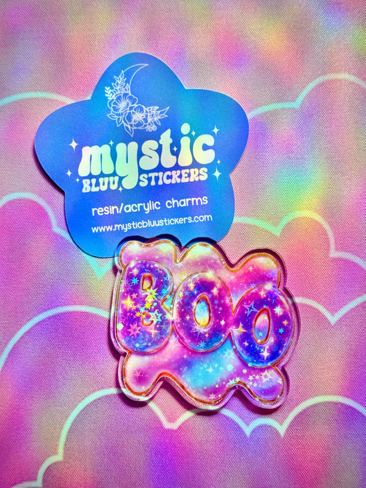 BOO Galaxy Acrylic Flatback Cabochon: Spooky Kawaii Halloween Craft Supply