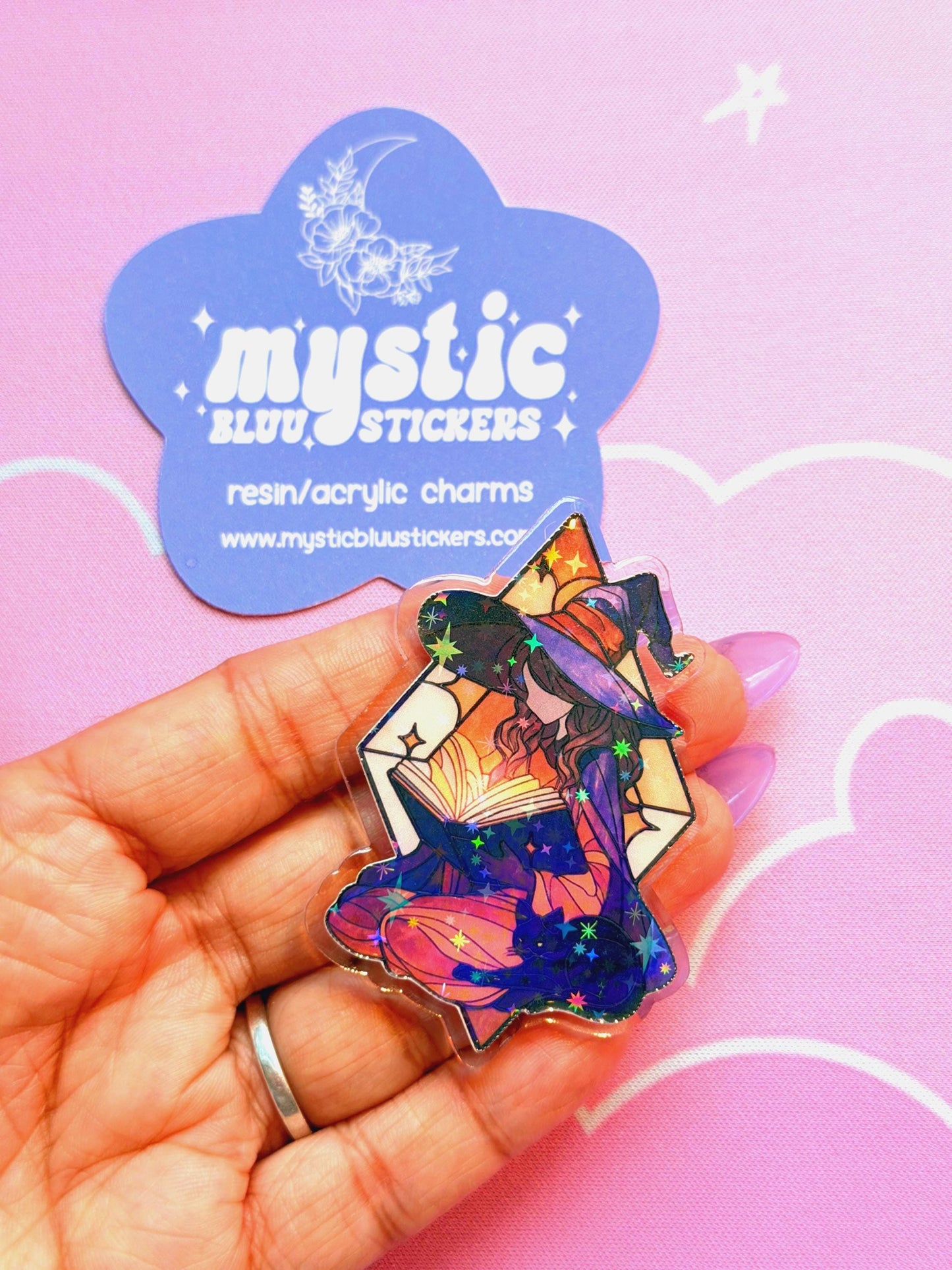 Witch Reading Acrylic Flatback Cabochon: Fantasy Bookish Witchy Craft Supply