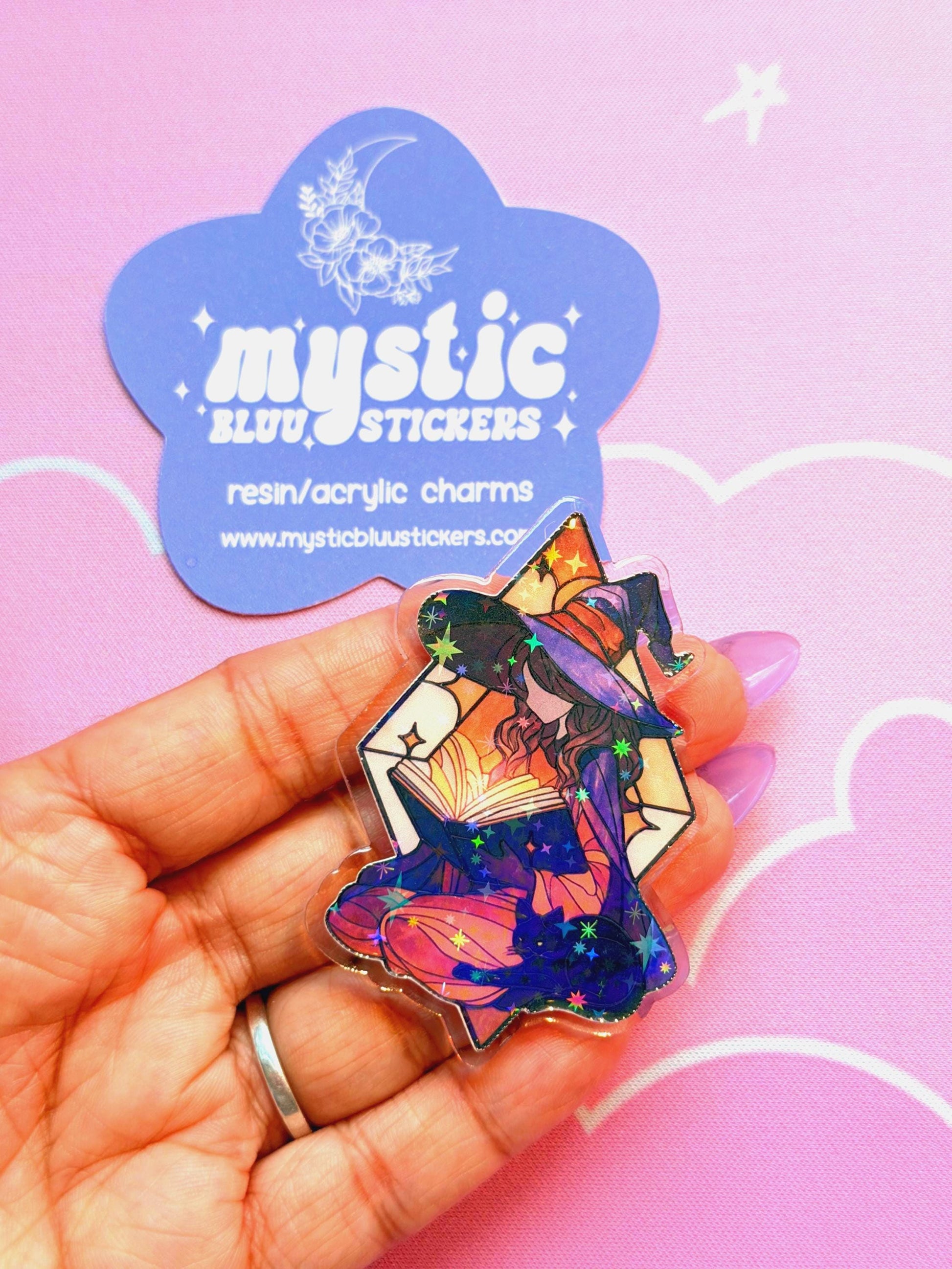 Witch Reading Acrylic Flatback Cabochon: Fantasy Bookish Witchy Craft Supply