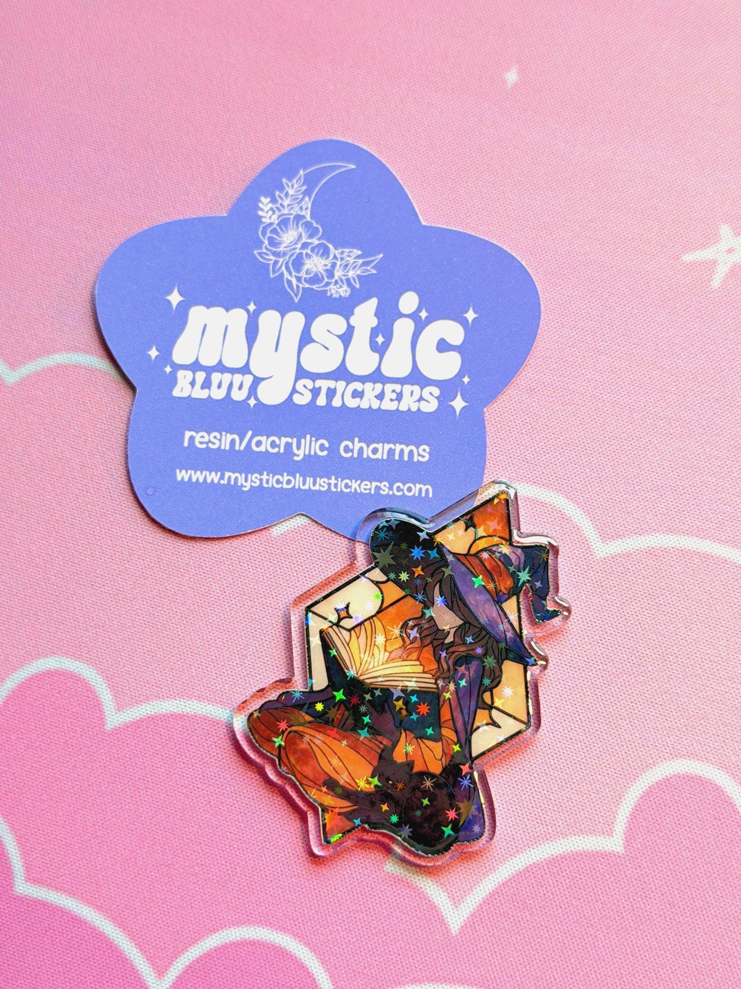 Witch Reading Acrylic Flatback Cabochon: Fantasy Bookish Witchy Craft Supply