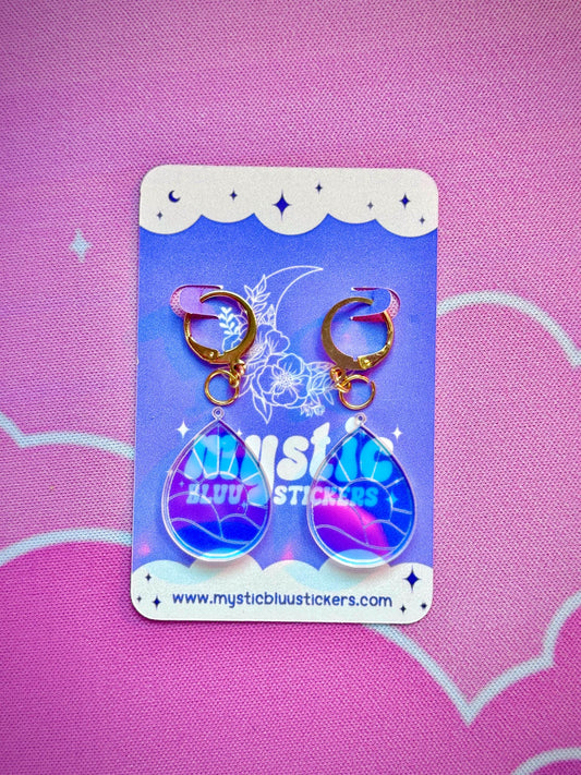 Cloud Sunset Teardrop Acrylic Earrings: Iridescent Dangle Hoop or Hook Style